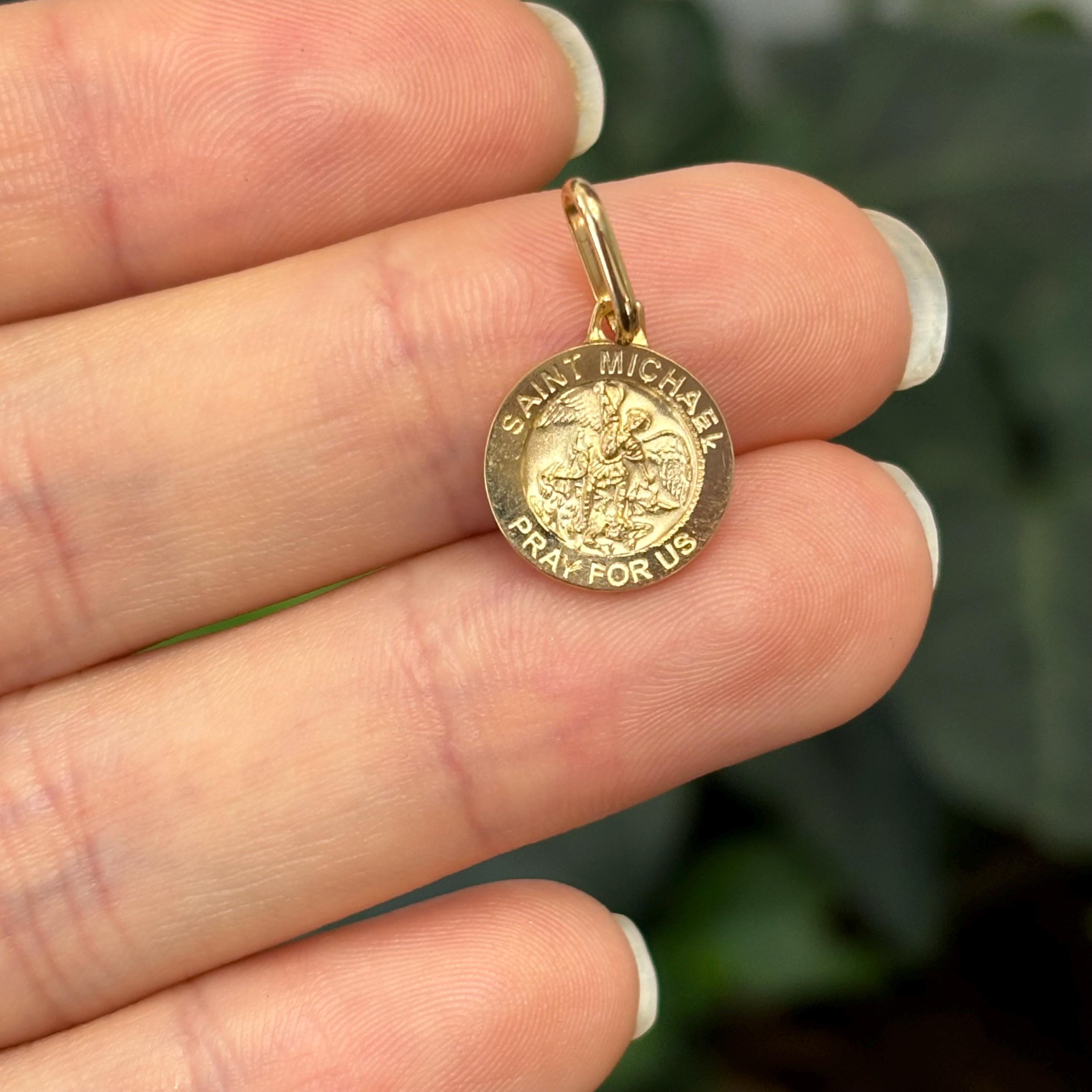 14k Gold St Michael Medal Round Medal Pendant 12mm