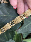 Estate 14KT Yellow Gold Byzantine Fleur de Lis Raised Detailed Etruscan Bracelet