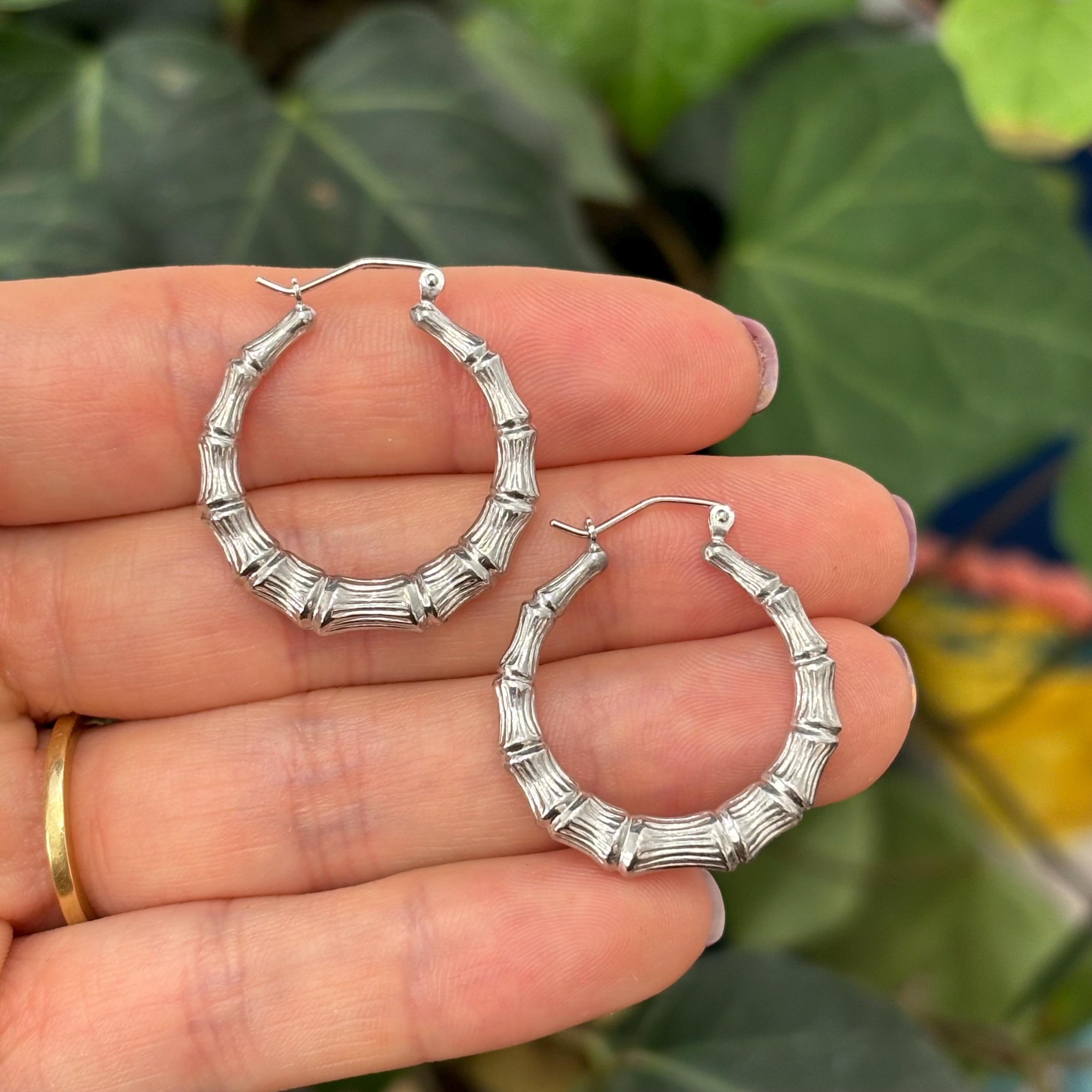 Sterling Silver Bamboo Round Hoop Earrings 27mm
