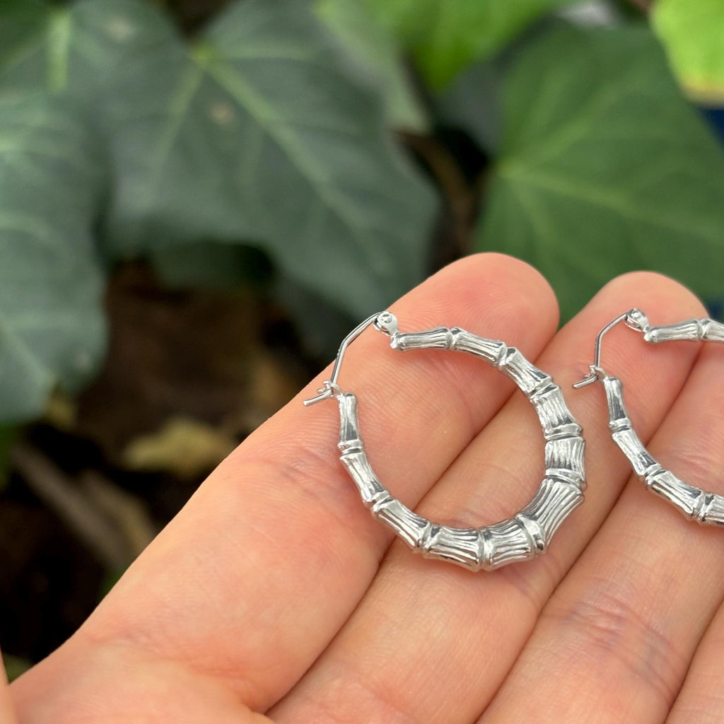 Sterling Silver Bamboo Round Hoop Earrings 27mm