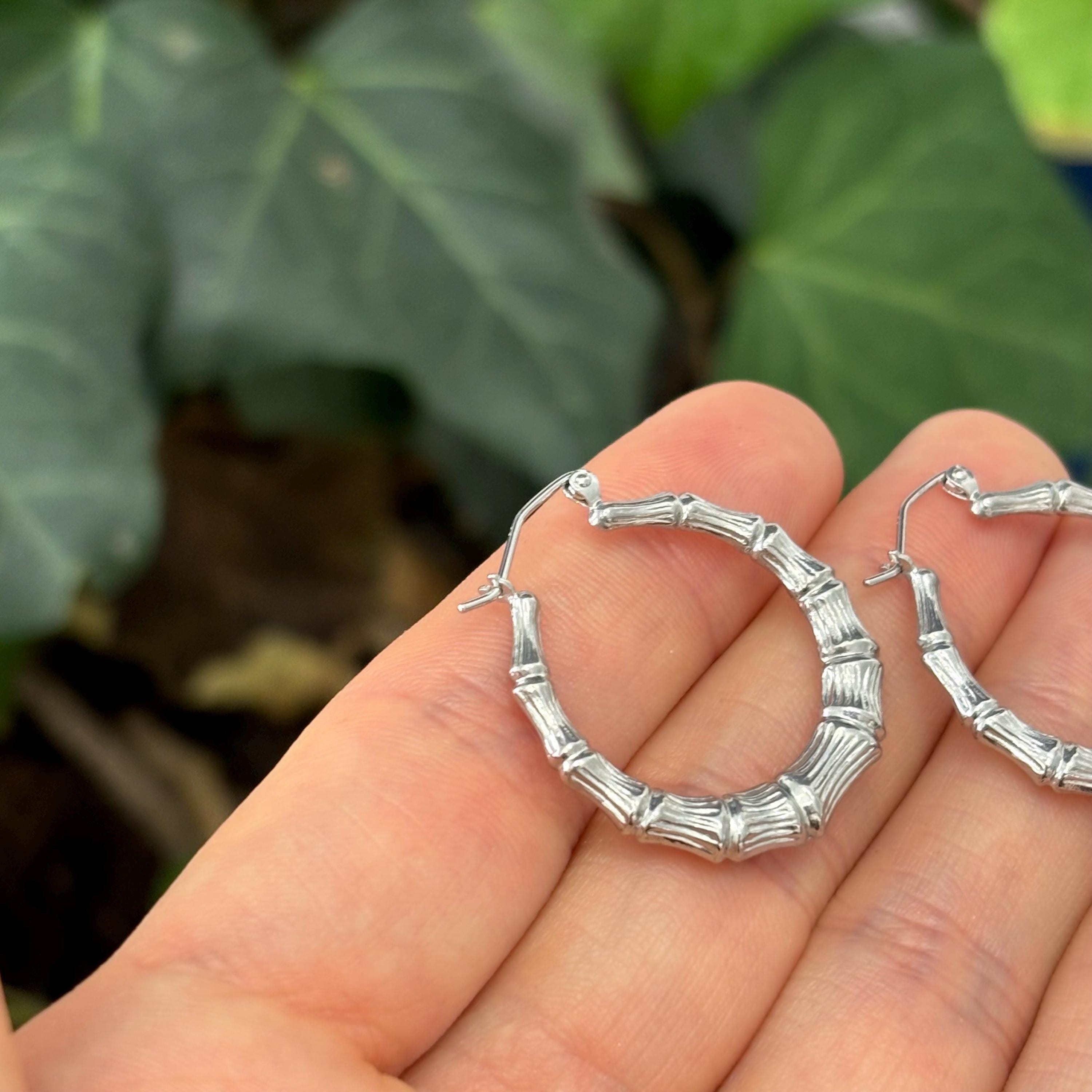 Sterling Silver Bamboo Round Hoop Earrings 27mm