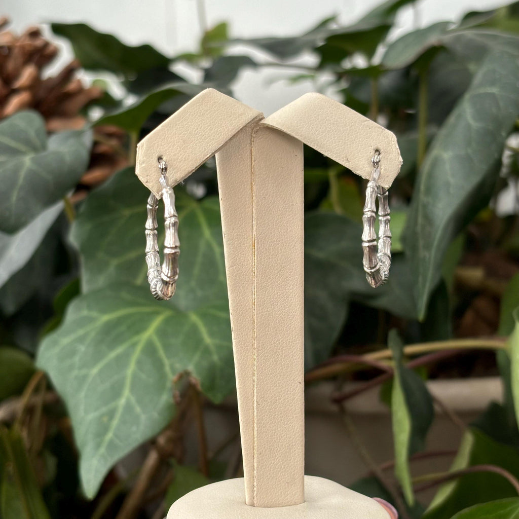 Sterling Silver Bamboo Round Hoop Earrings 27mm