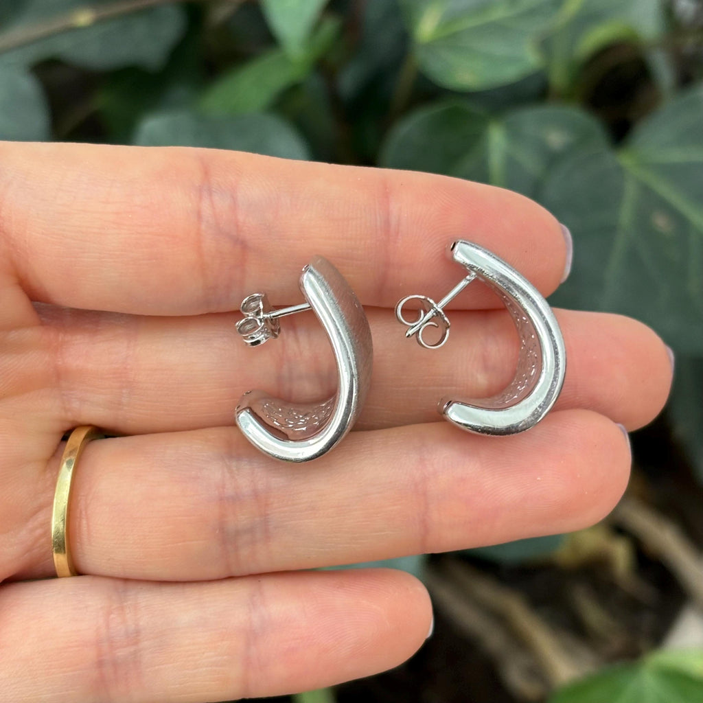 Sterling Silver Brushed Matte Finish Chunku J-Hoop Earrings 22mm