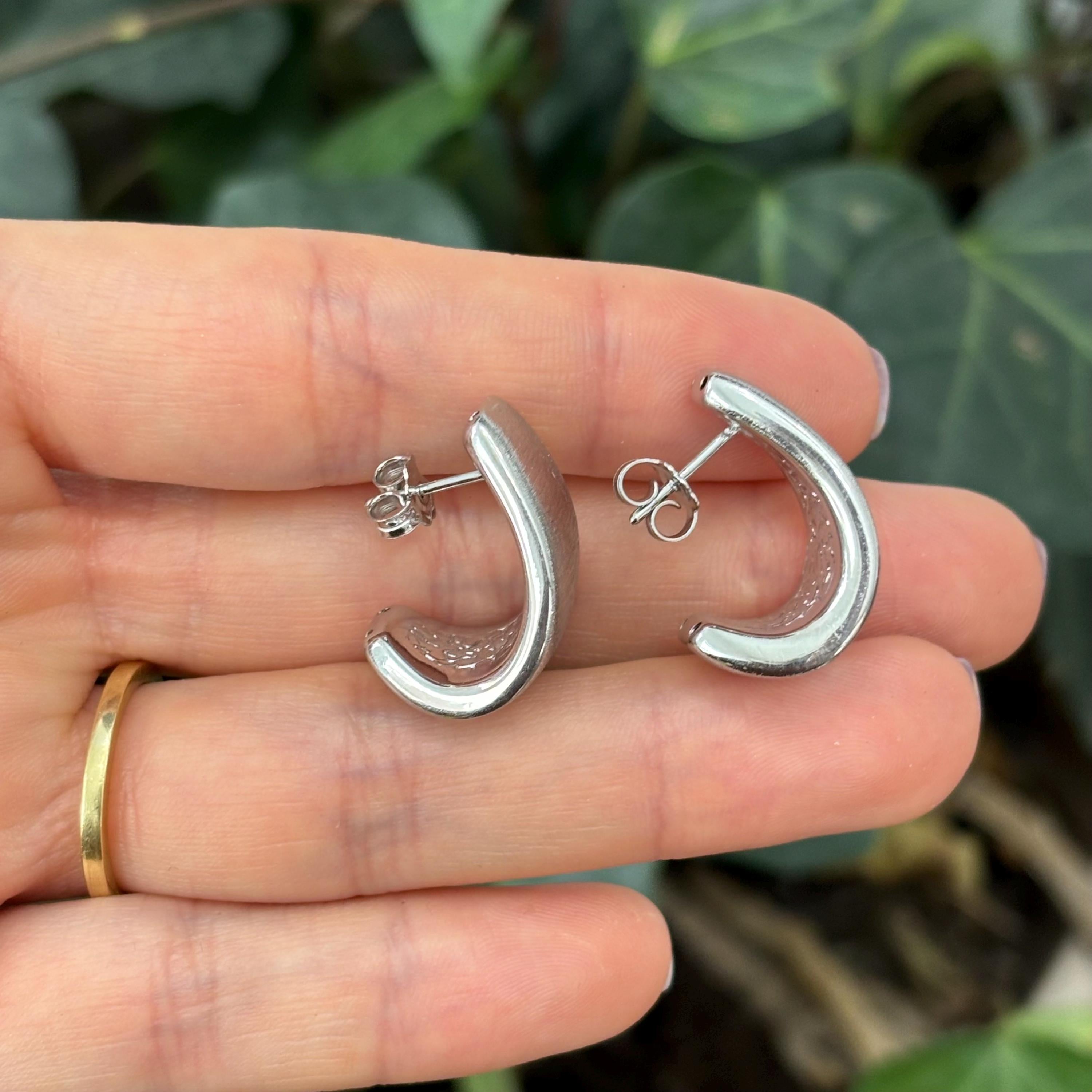 Sterling Silver Brushed Matte Finish Chunku J-Hoop Earrings 22mm