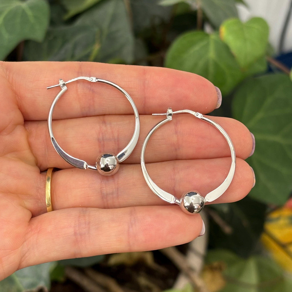 Sterling Silver Ball ahead Round Hoop Earrings 31mm