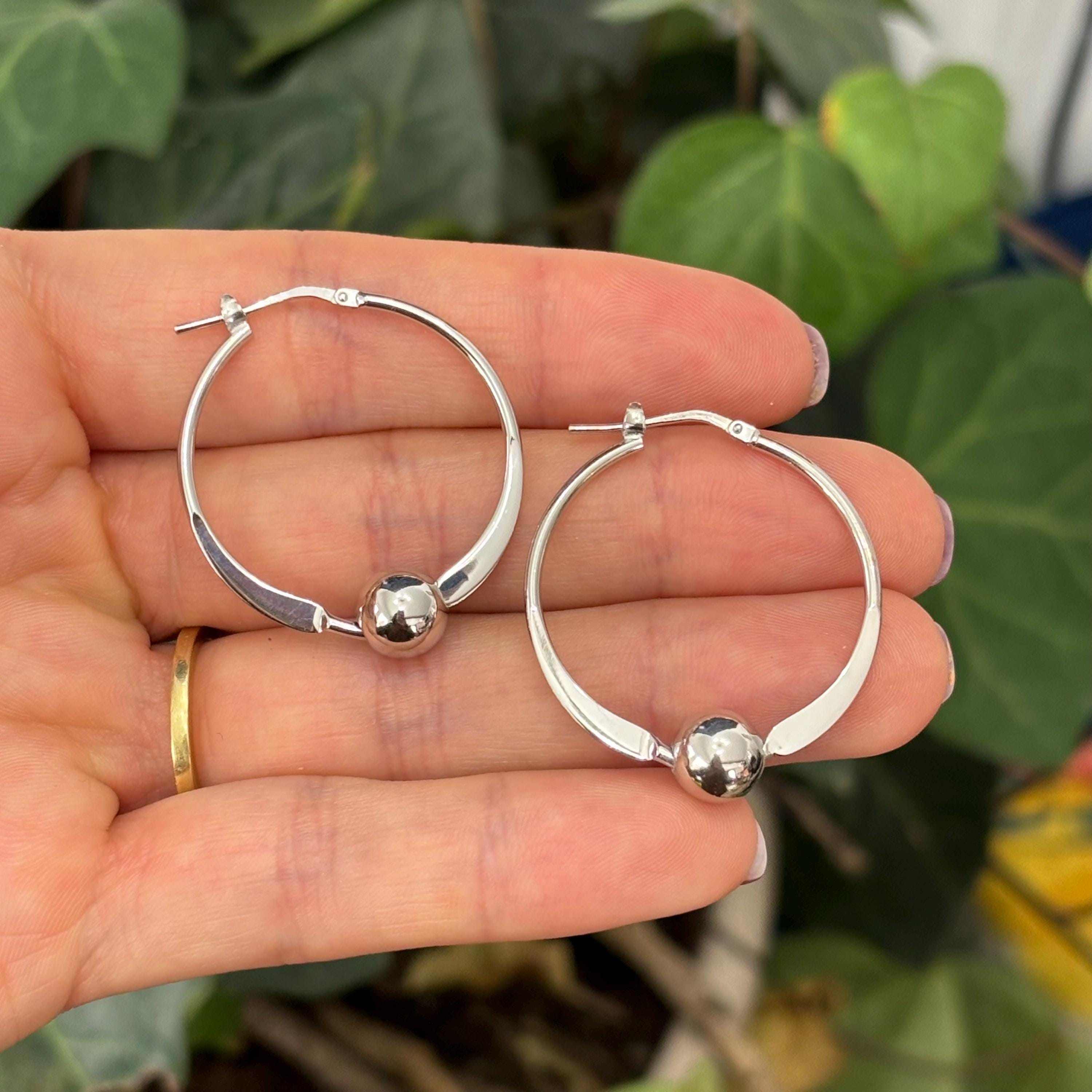 Sterling Silver Ball ahead Round Hoop Earrings 31mm