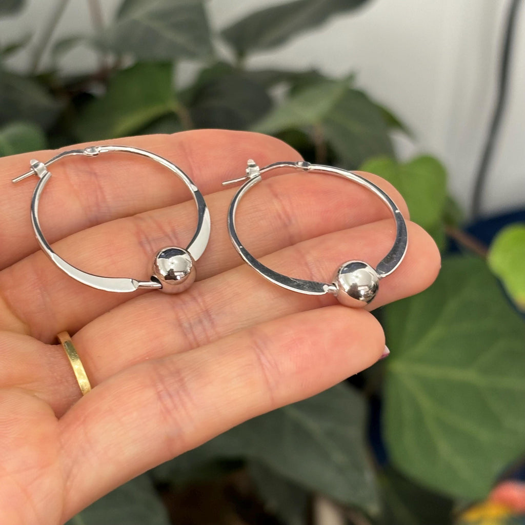 Sterling Silver Ball ahead Round Hoop Earrings 31mm
