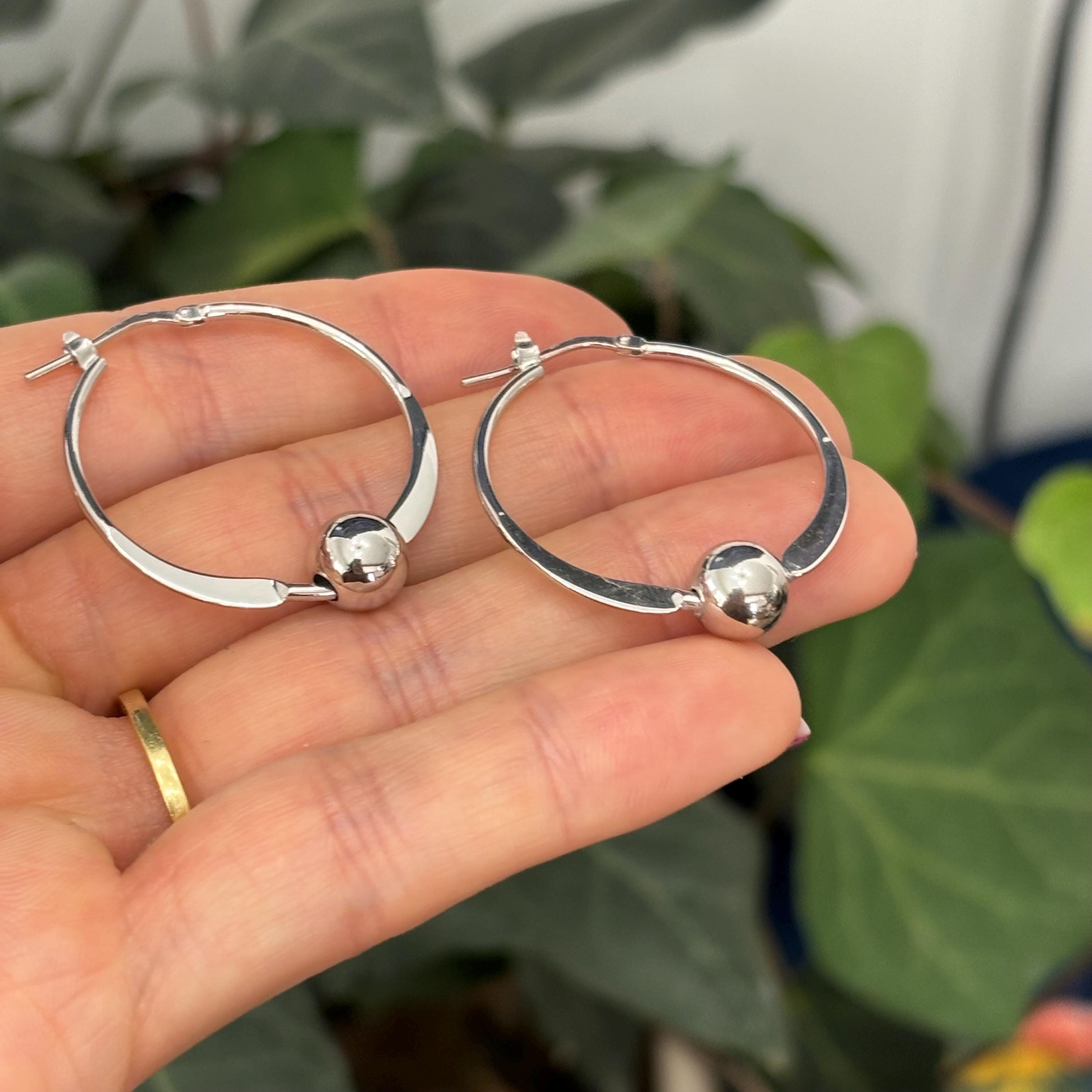 Sterling Silver Ball ahead Round Hoop Earrings 31mm