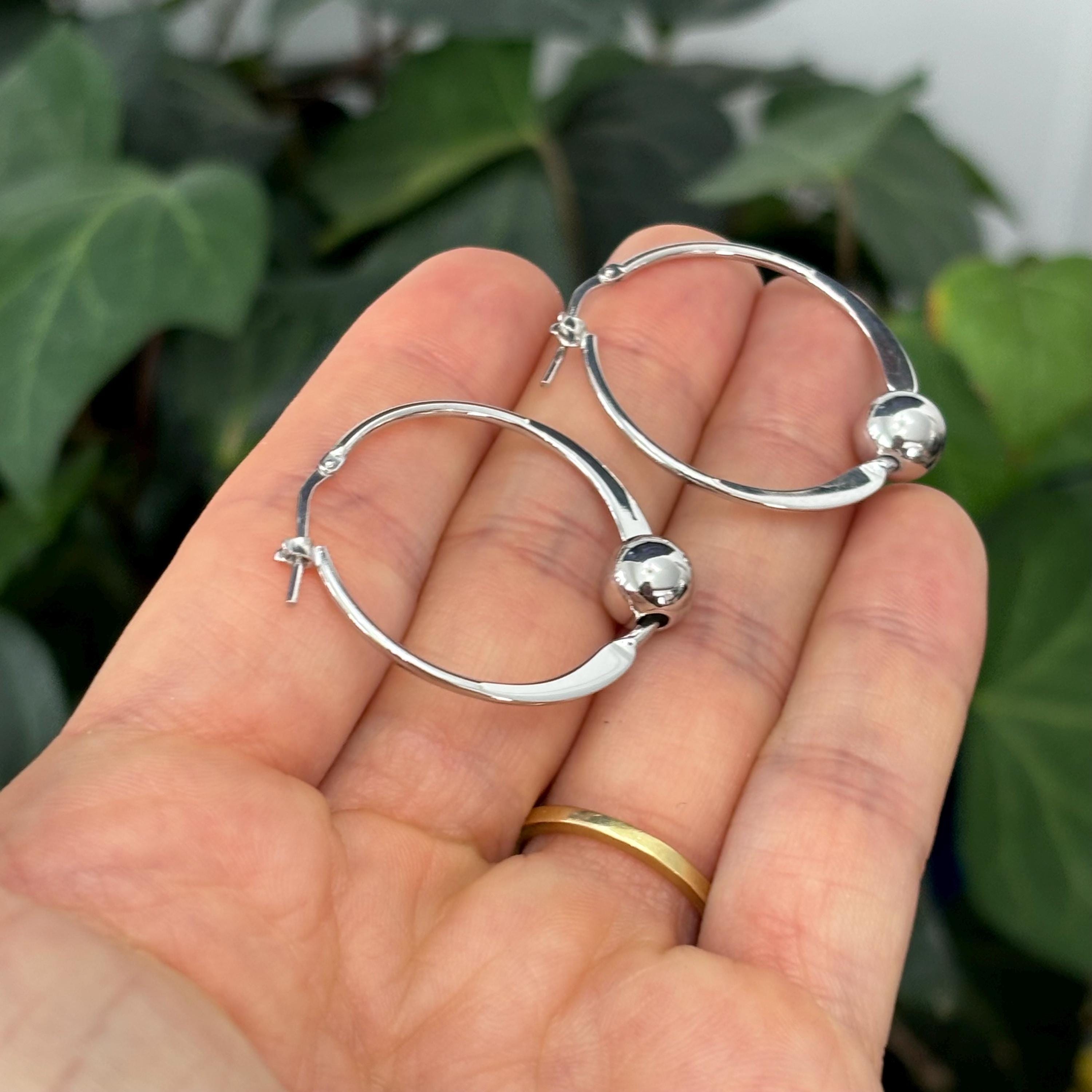Sterling Silver Ball ahead Round Hoop Earrings 31mm