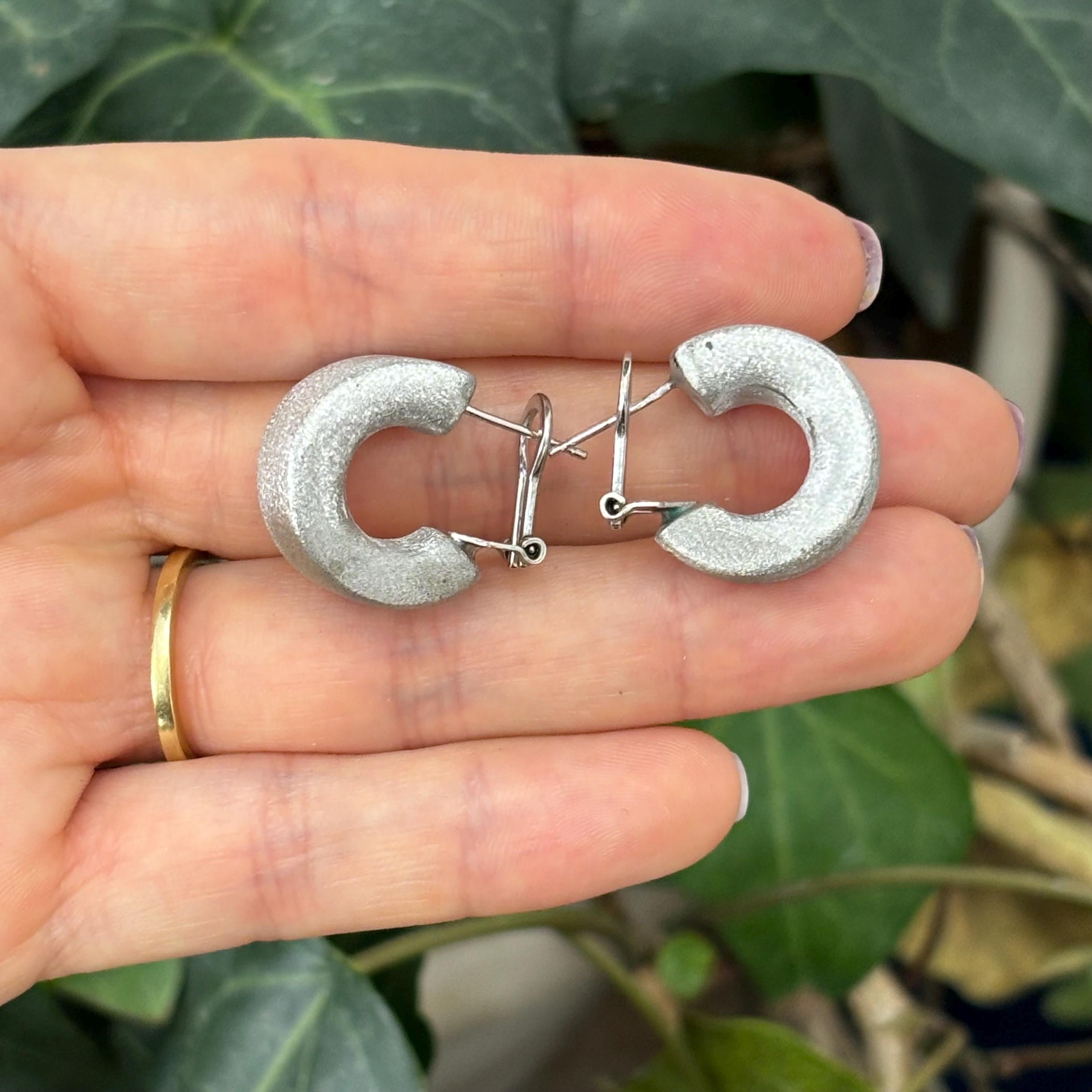 Sterling Silver Brushed Matte Finish Chunky Omega Back Earrings 23mm