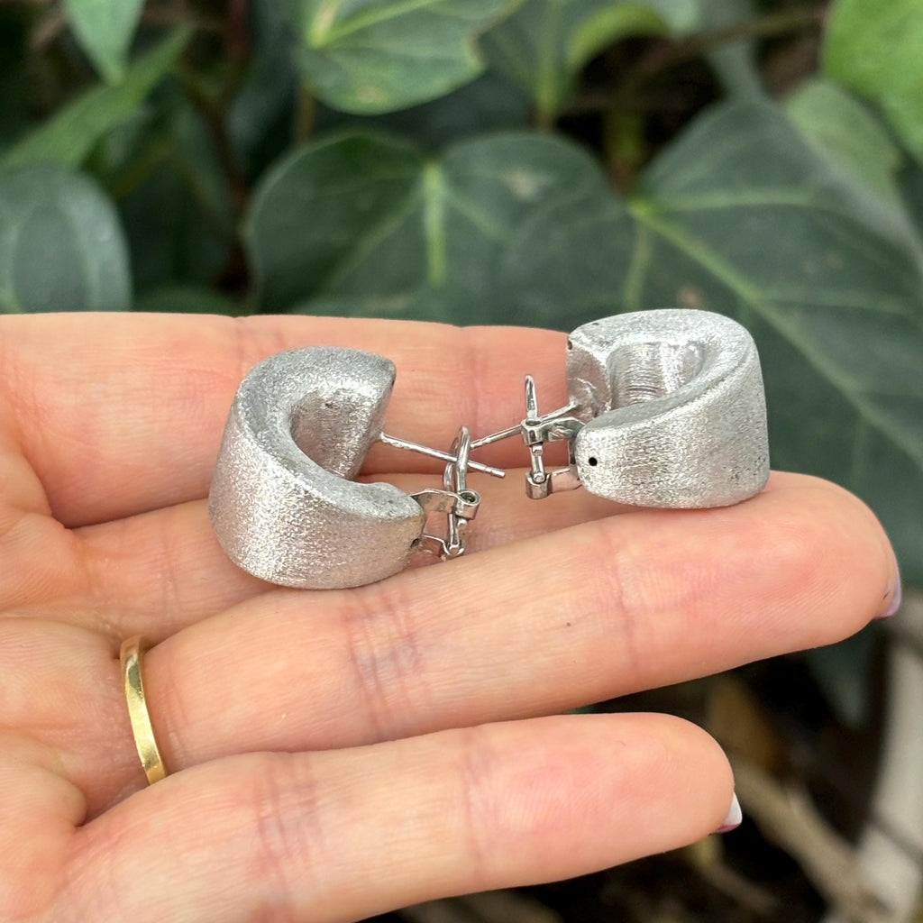 Sterling Silver Brushed Matte Finish Chunky Omega Back Earrings 23mm