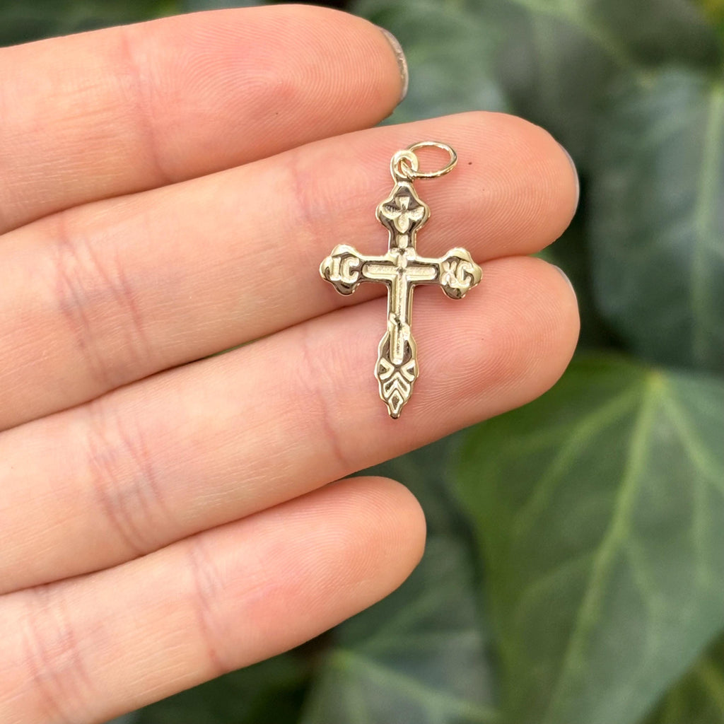 10k White Gold Eastern Orthodox Cross Charm Pendant