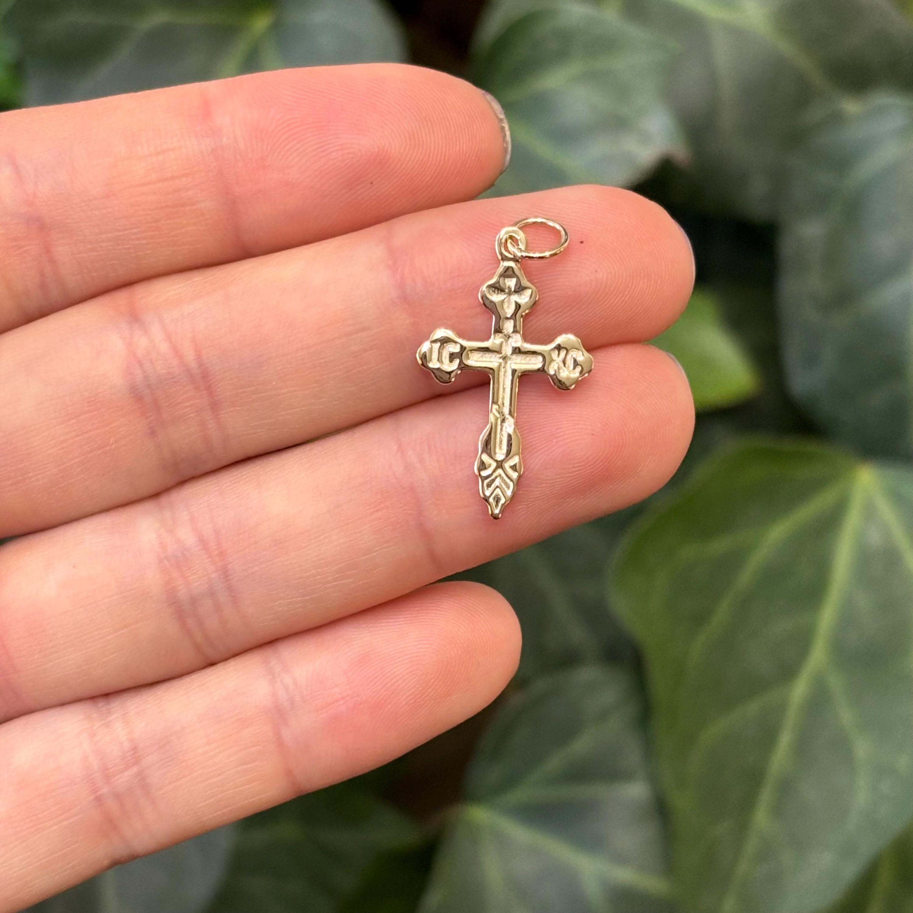 10k Gold Eastern Orthodox Cross Charm Pendant