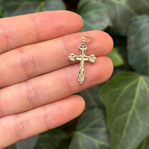 10k Gold Eastern Orthodox Cross Charm Pendant