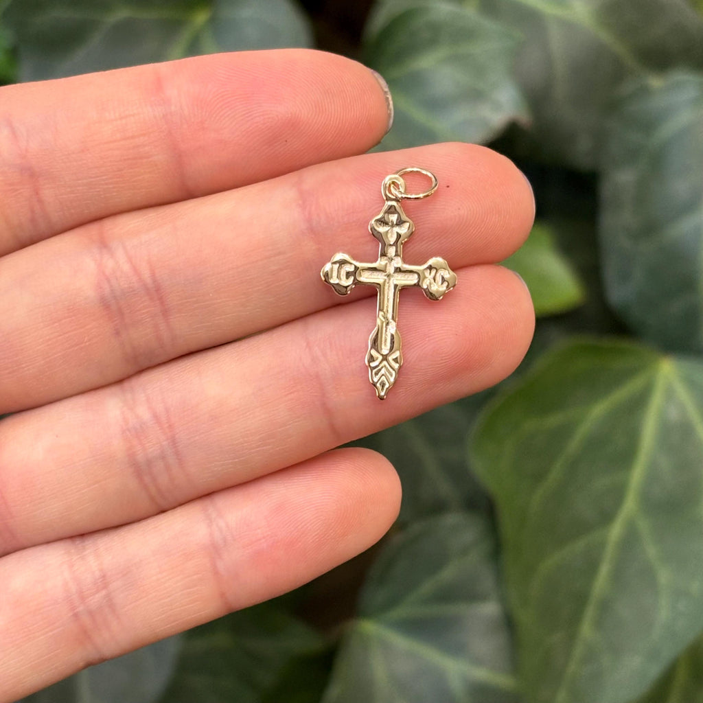 10k White Gold Eastern Orthodox Cross Charm Pendant
