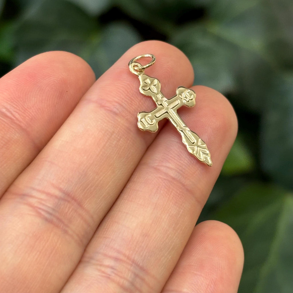 10k Gold Eastern Orthodox Cross Charm Pendant
