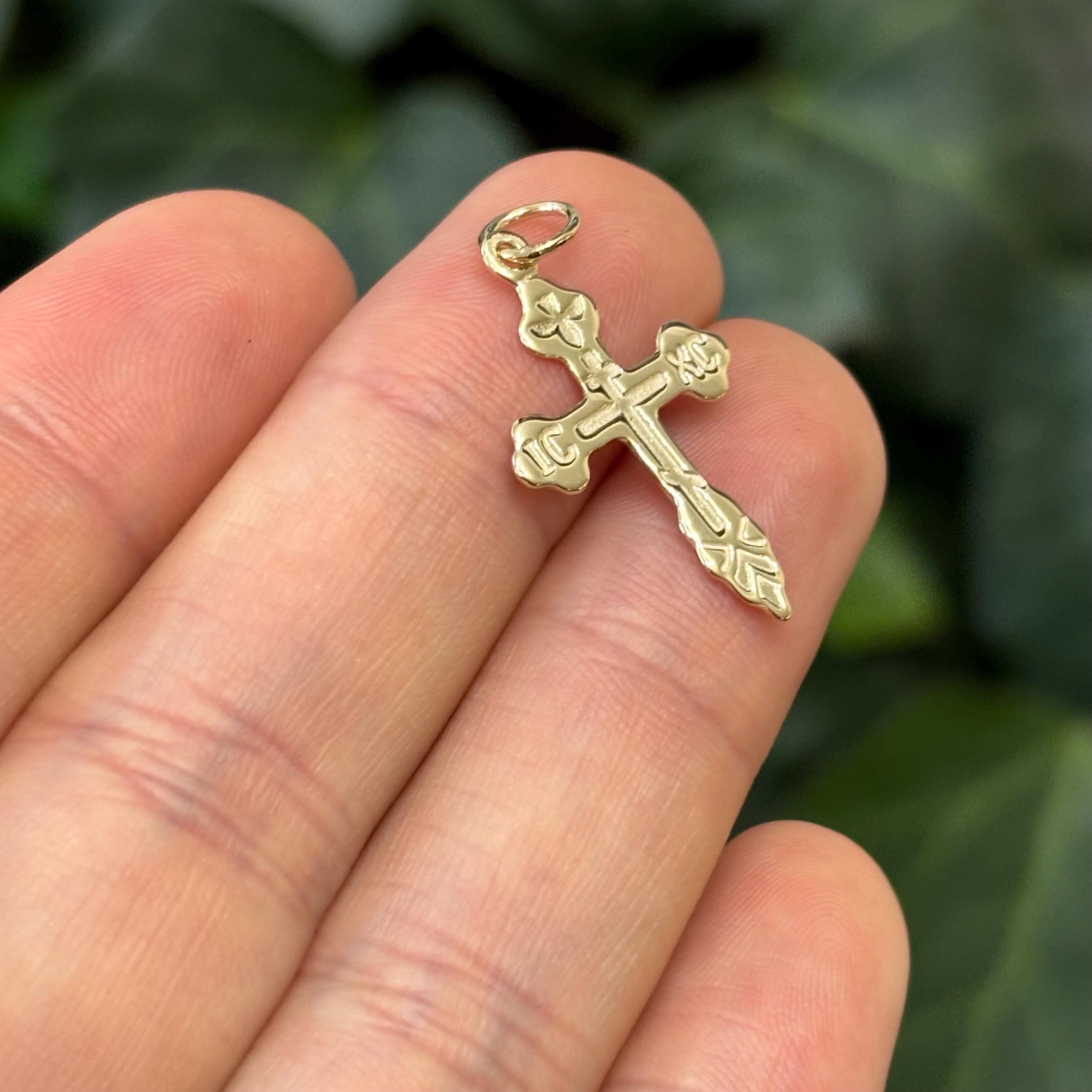 10k White Gold Eastern Orthodox Cross Charm Pendant