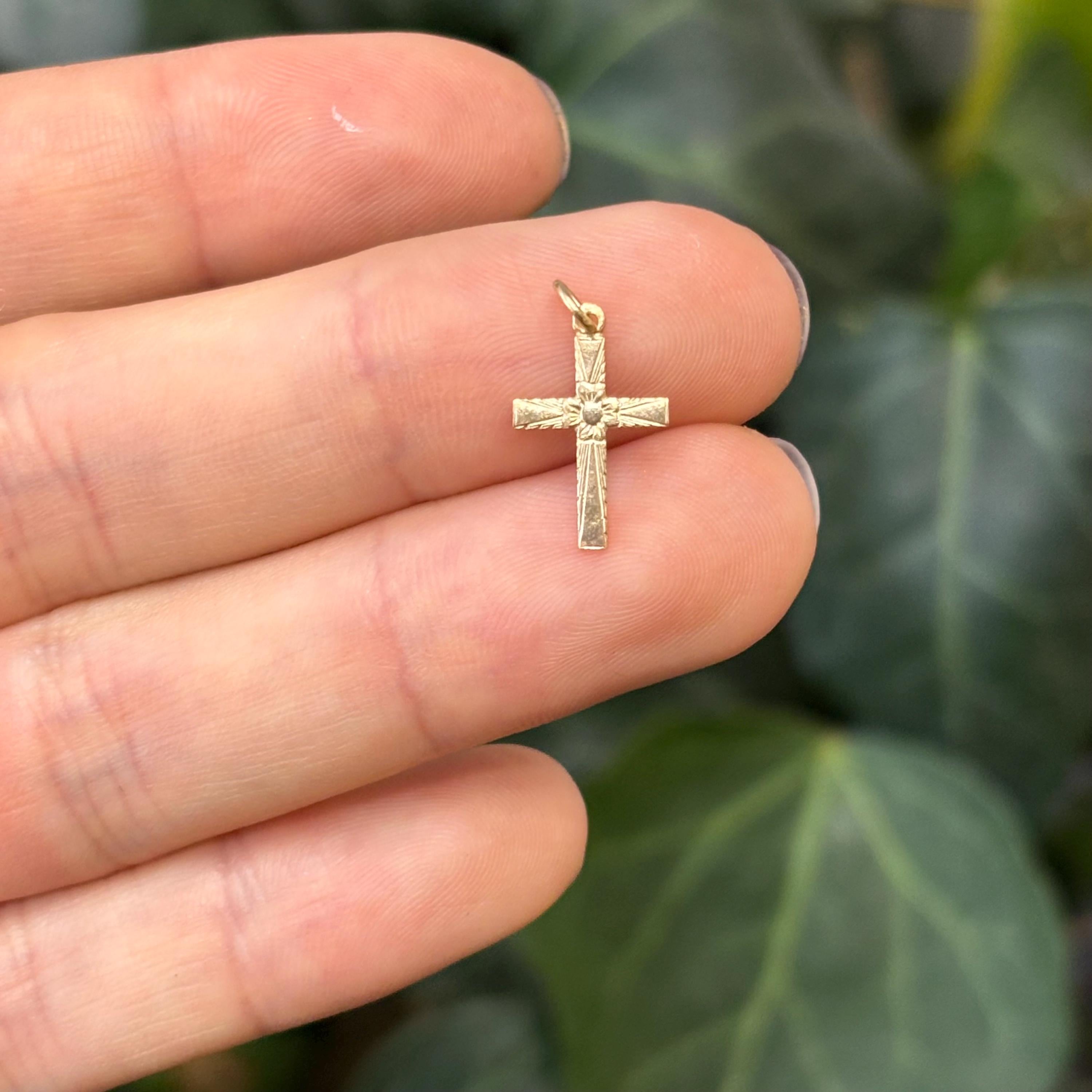 14k Gold Flower Floral Mini Cross Charm Pendant