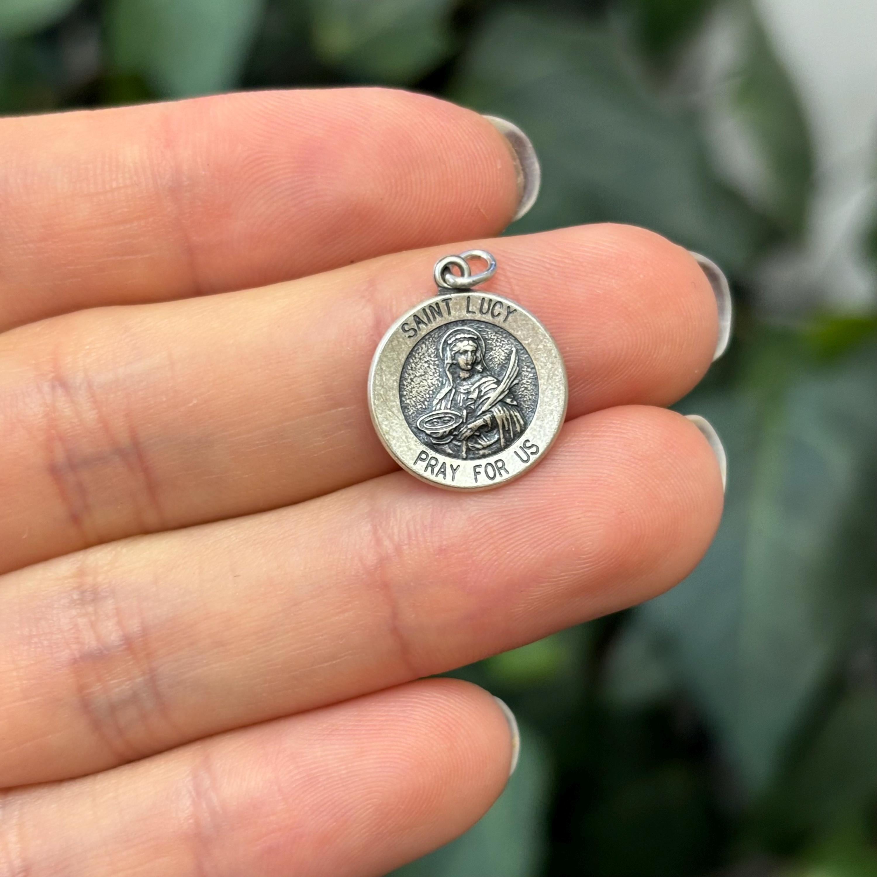 Sterling Silver St Lucy Round Medal Pendant 15mm