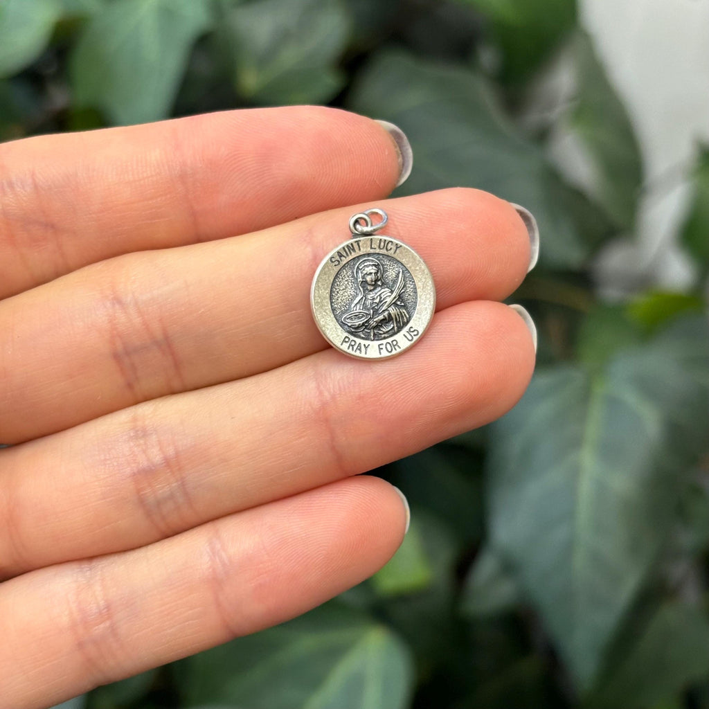 Sterling Silver St Lucy Round Medal Pendant 15mm