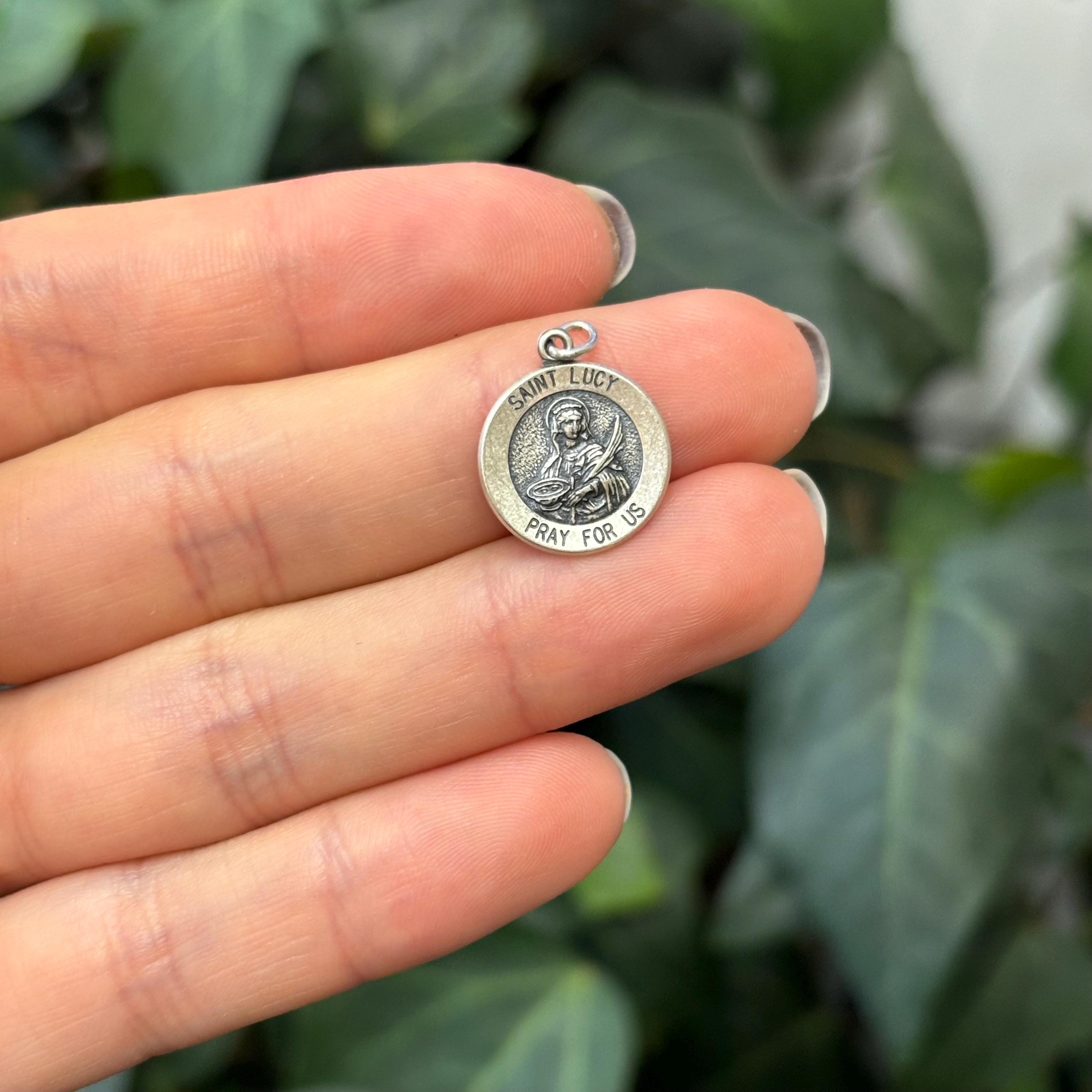 Sterling Silver St Lucy Round Medal Pendant 15mm