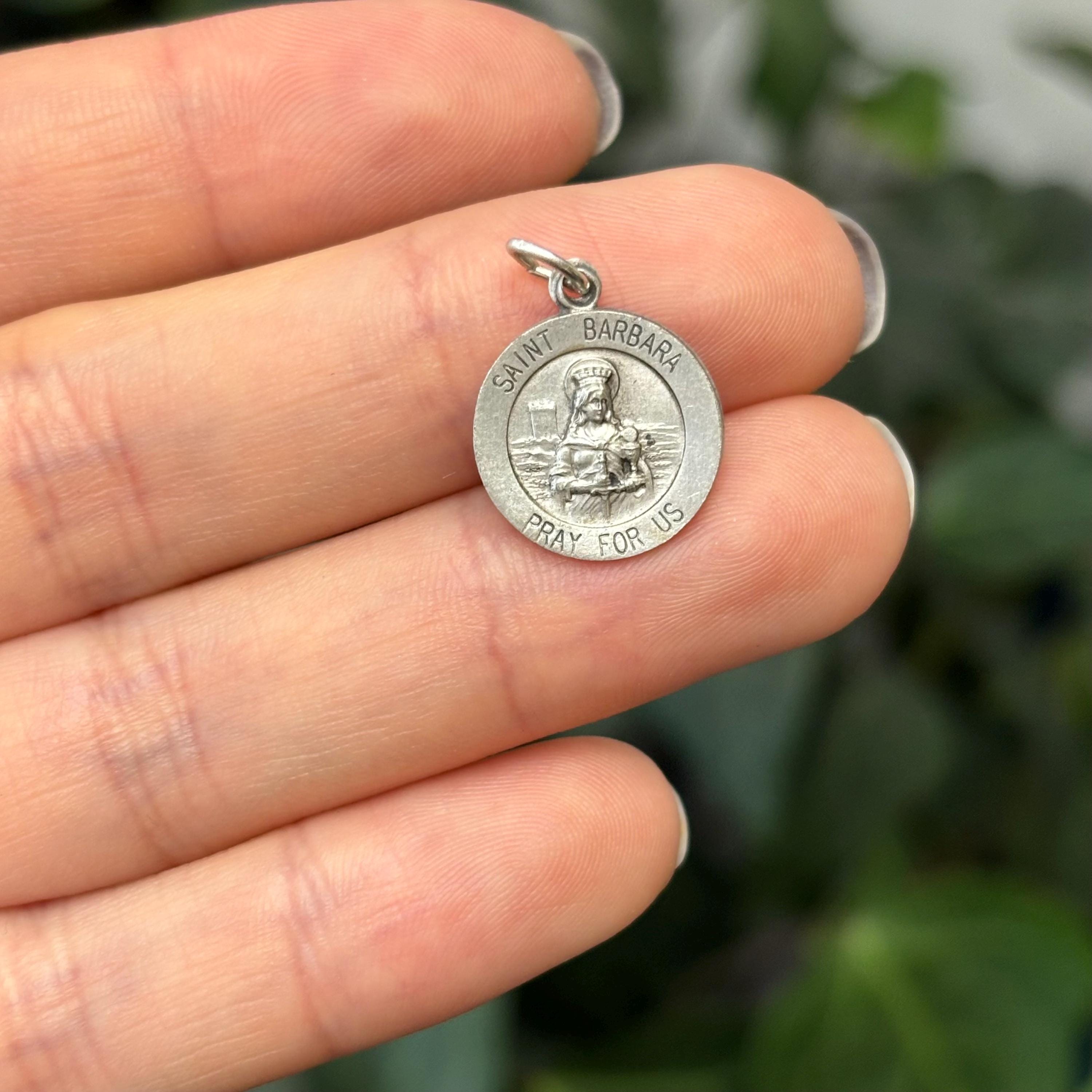 Sterling Silver St Barbara Round Medal Pendant 15mm