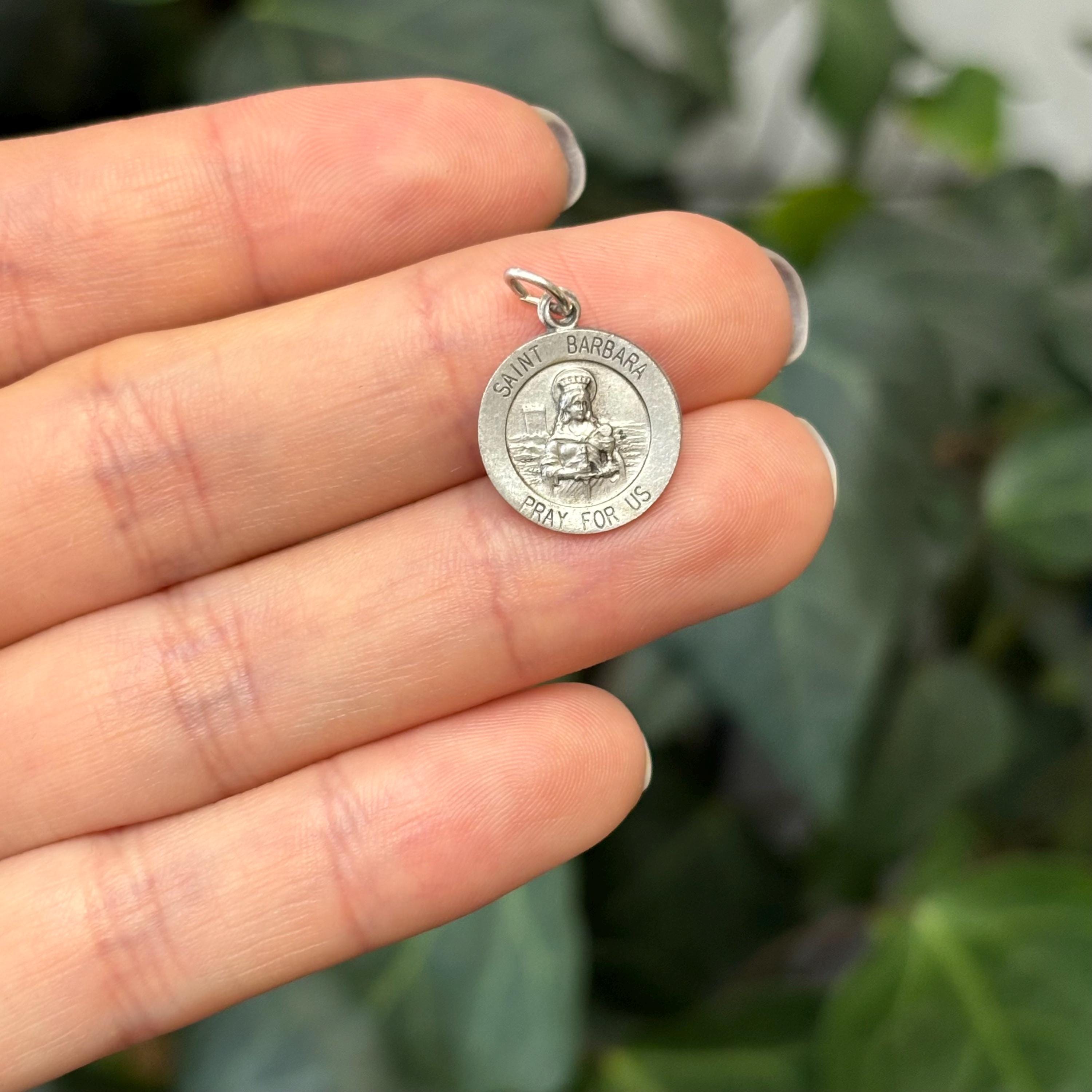 Sterling Silver St Barbara Round Medal Pendant 15mm