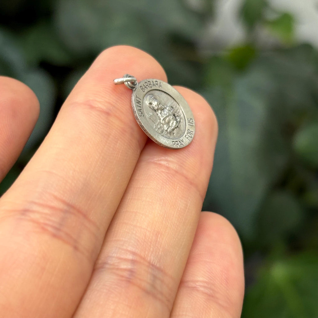 Sterling Silver St Barbara Round Medal Pendant 15mm