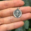 Sterling Silver St Benedict Round Medal Pendant 18mm