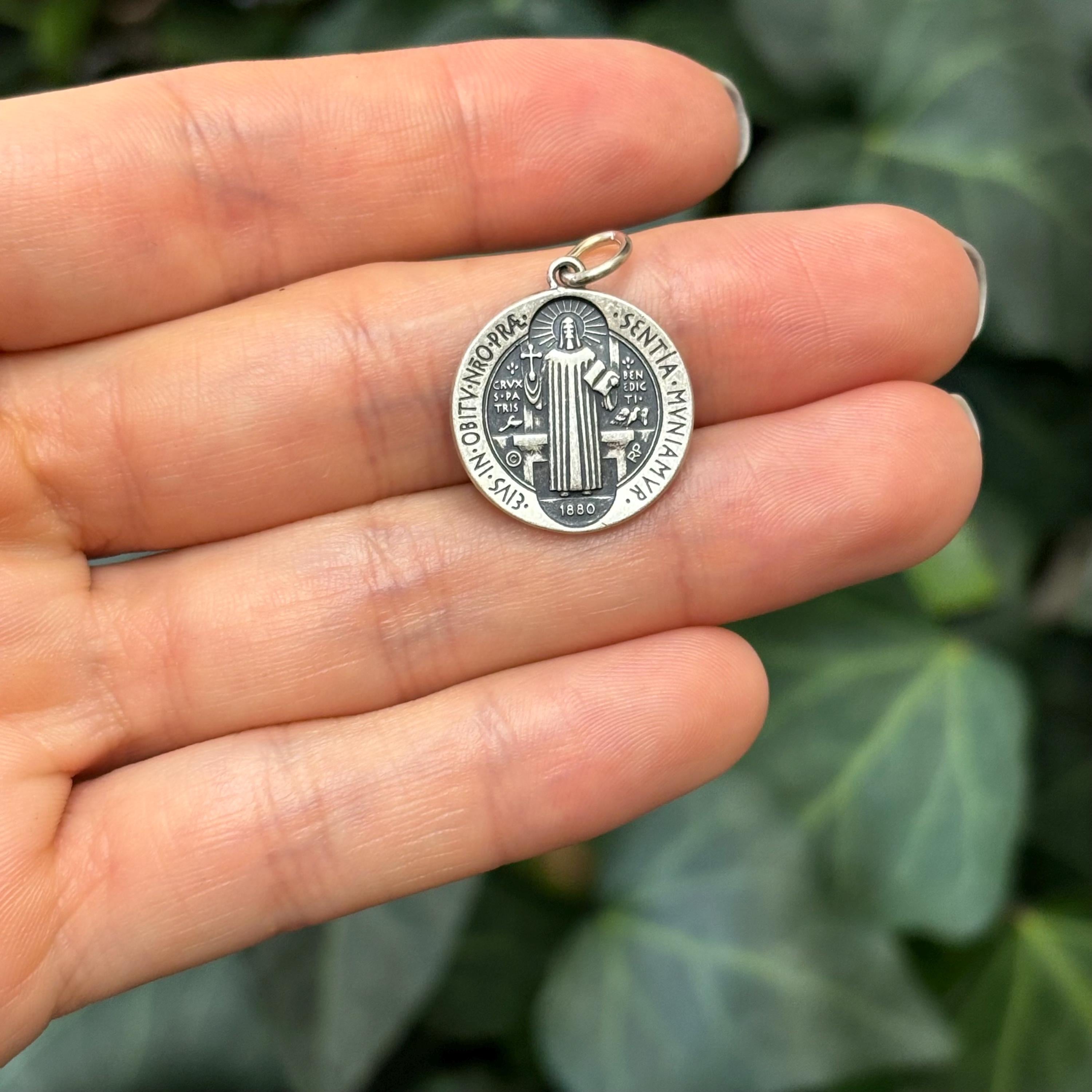 Sterling Silver St Benedict Round Medal Pendant 18mm