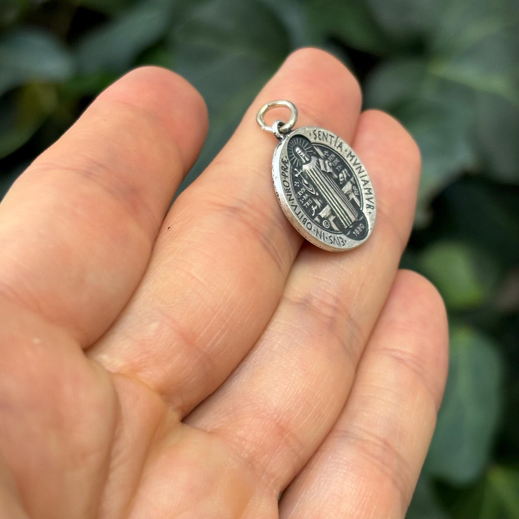 Sterling Silver St Benedict Round Medal Pendant 18mm