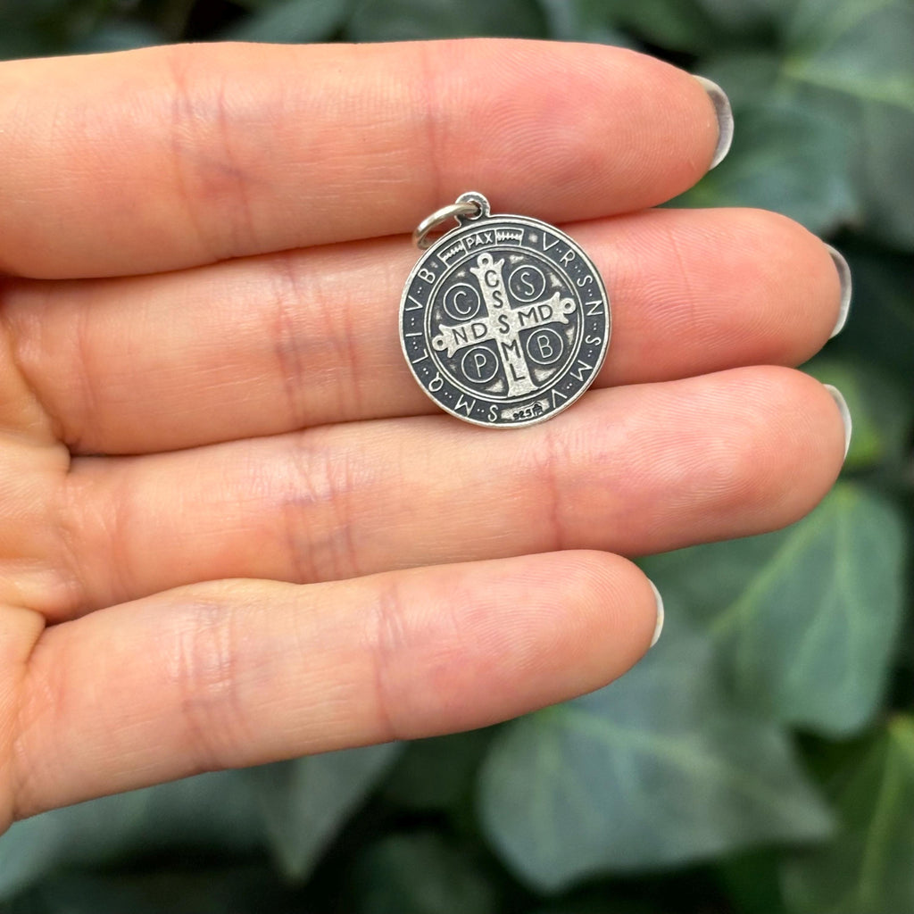 Sterling Silver St Benedict Round Medal Pendant 18mm