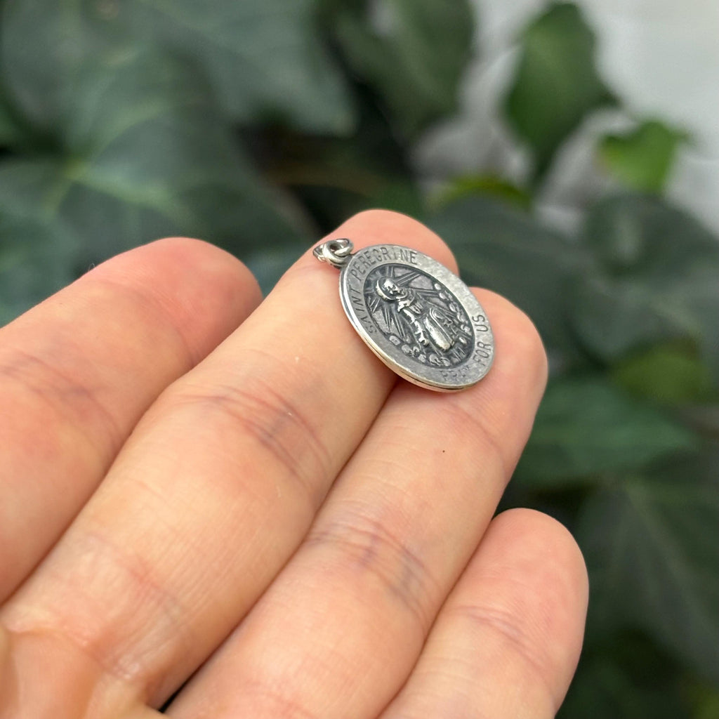 Sterling Silver St Peregrine Round Medal Pendant 18mm