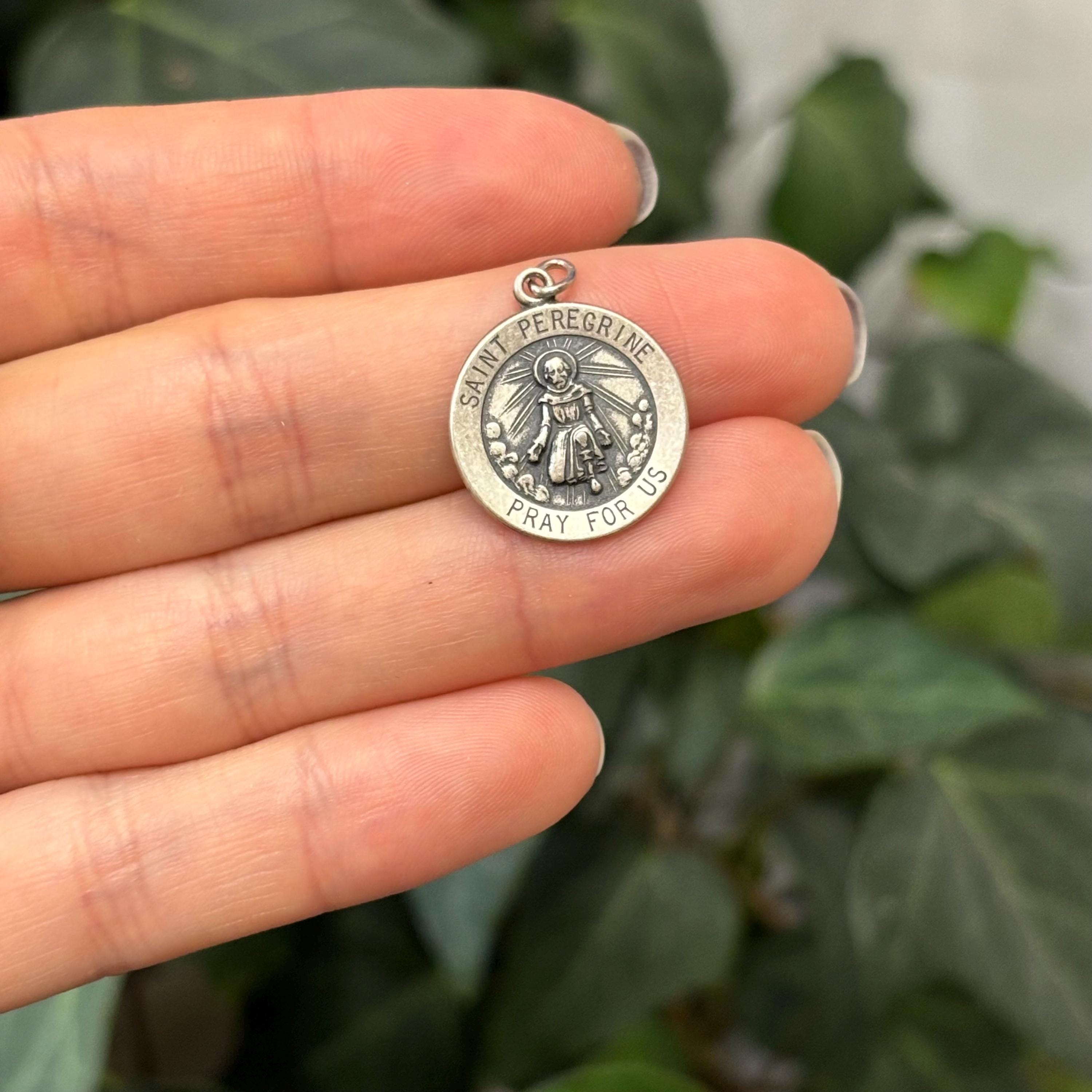 Sterling Silver St Peregrine Round Medal Pendant 18mm