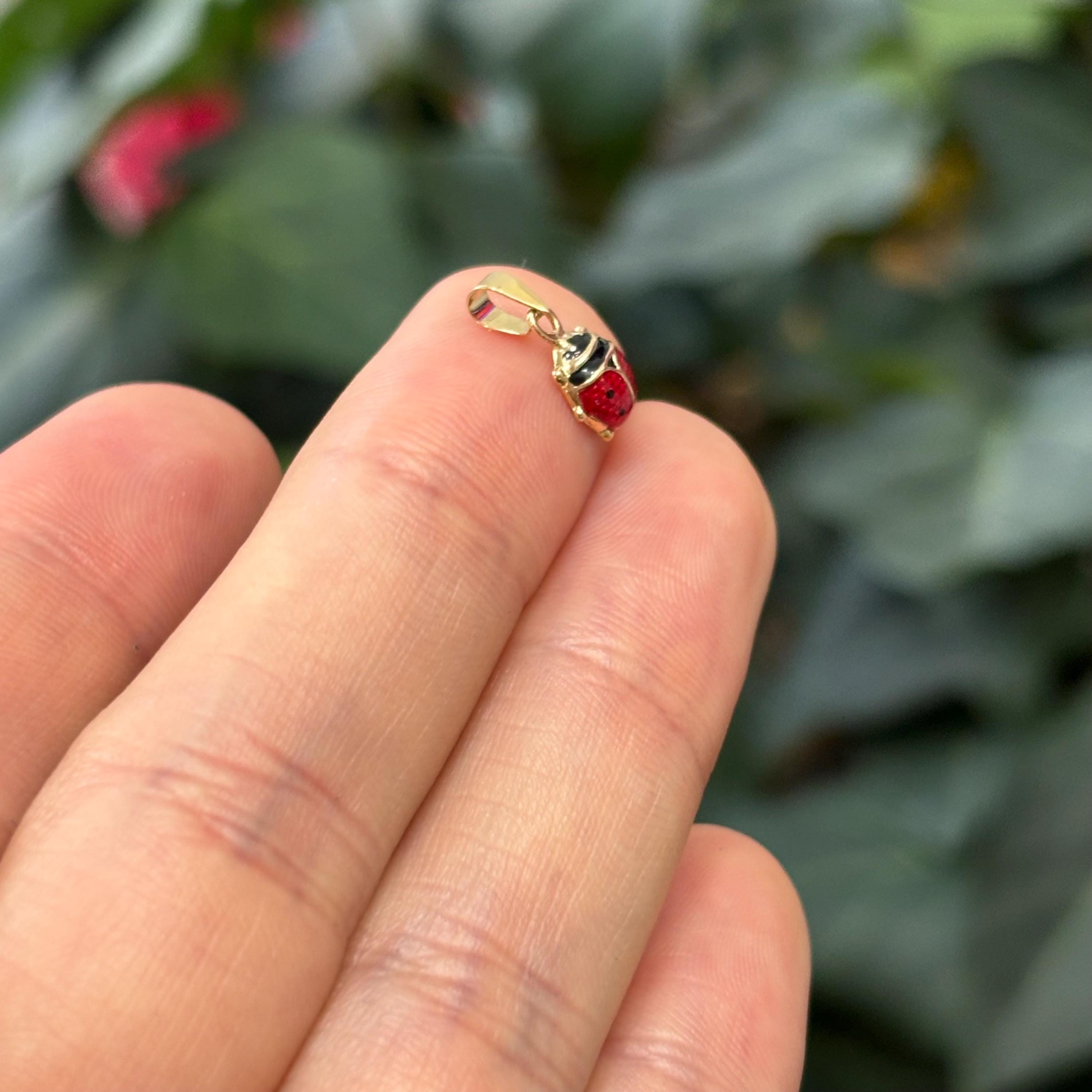 14k Gold Red Ladybug 2D Pendant Charm