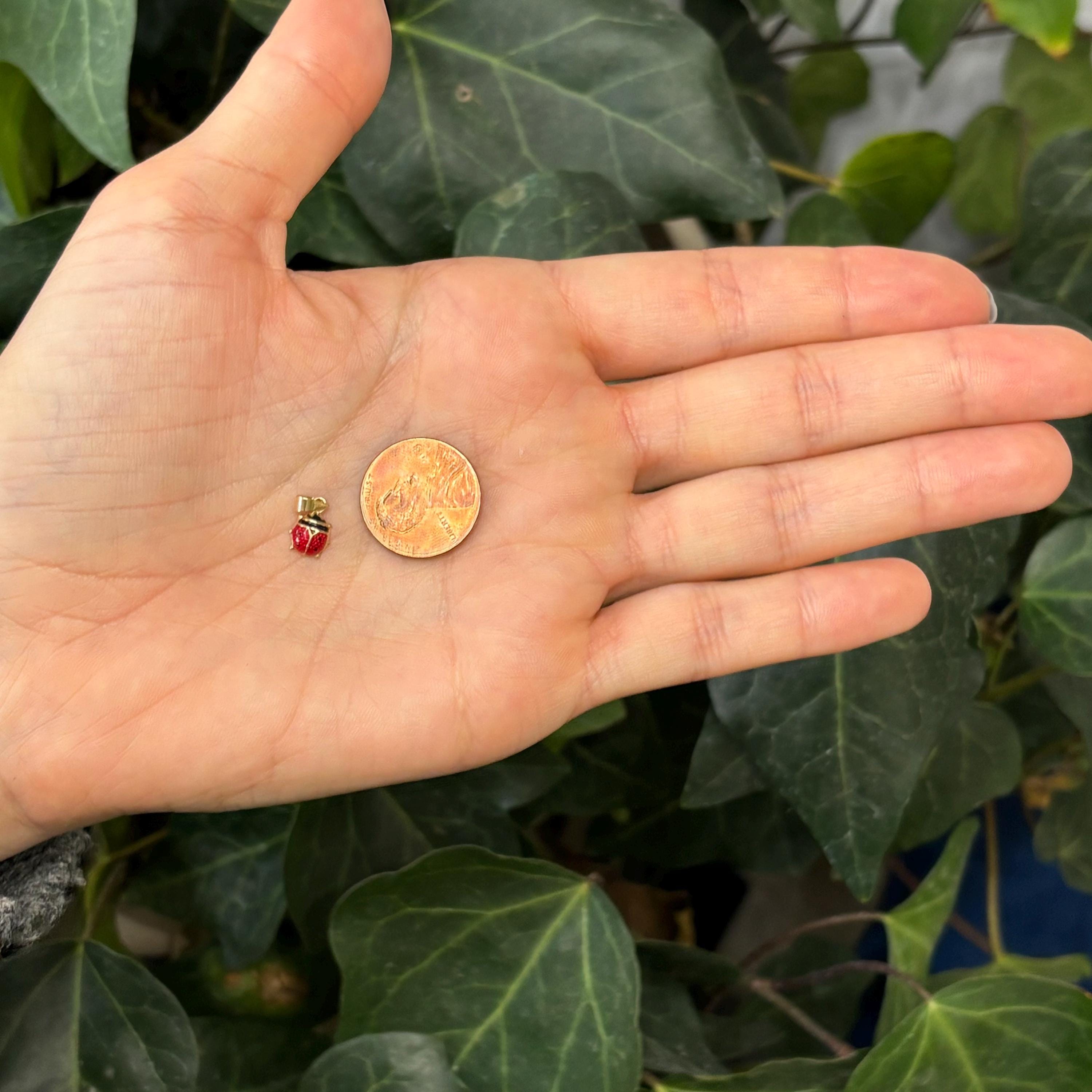 14k Gold Red Ladybug 2D Pendant Charm