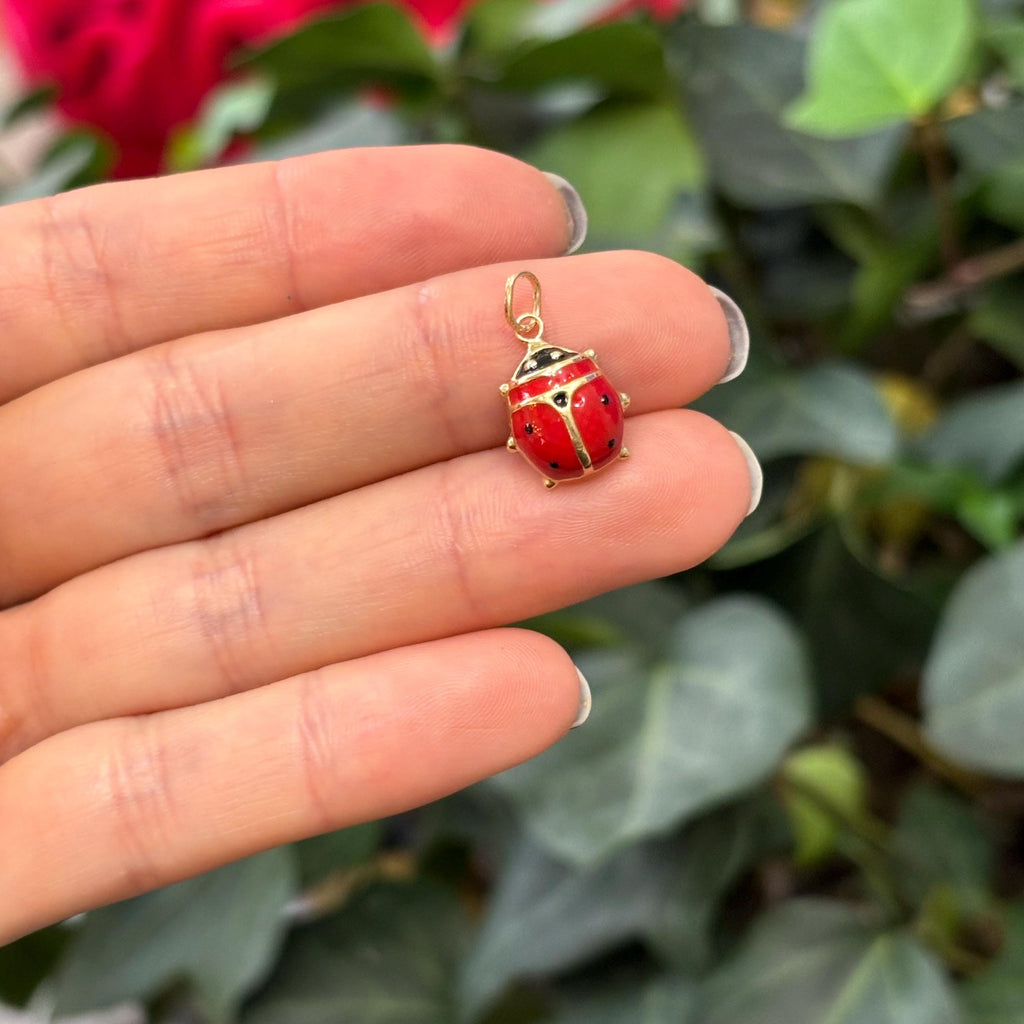 14k Gold Red Ladybug 2D Pendant Charm