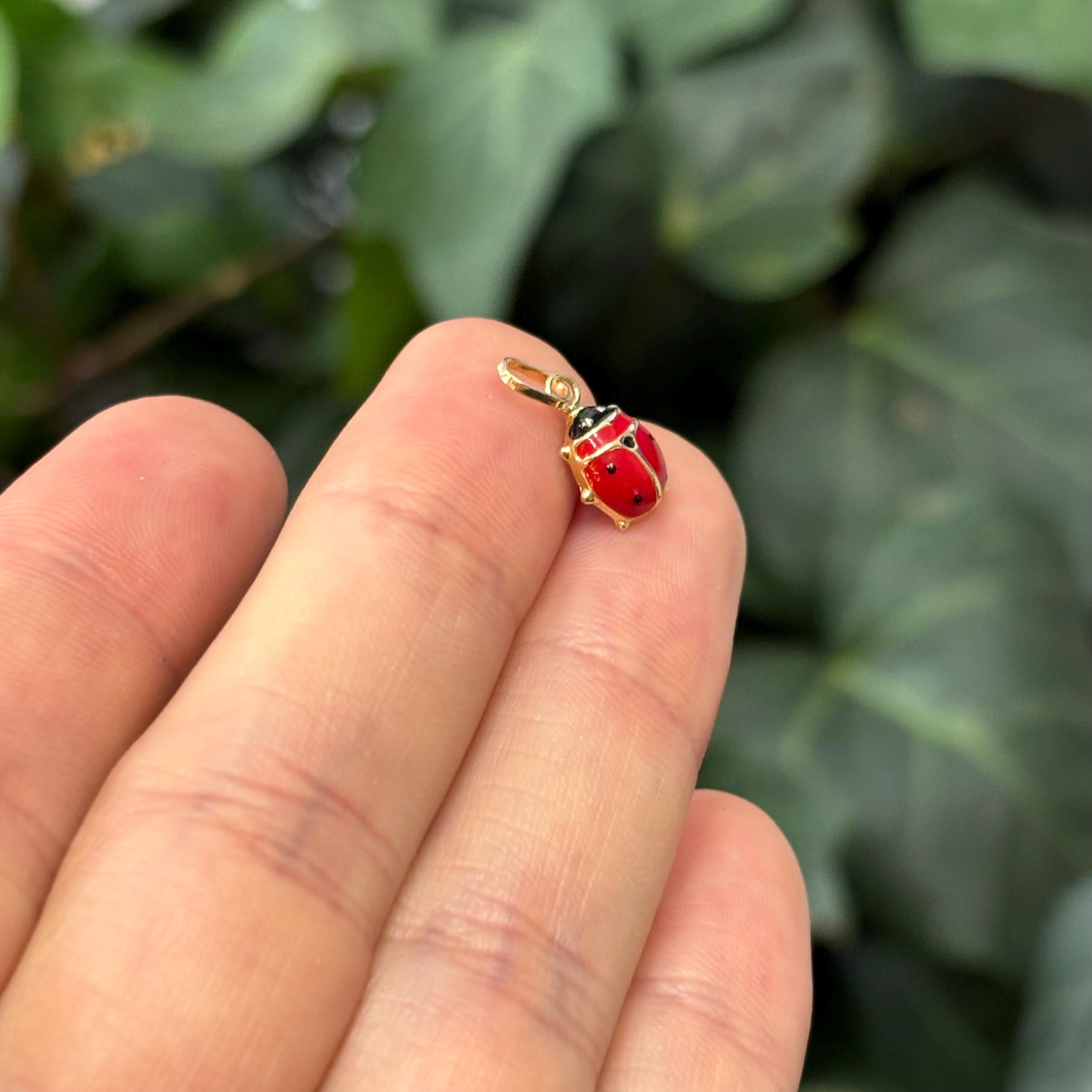 14k Gold Red Ladybug 2D Pendant Charm
