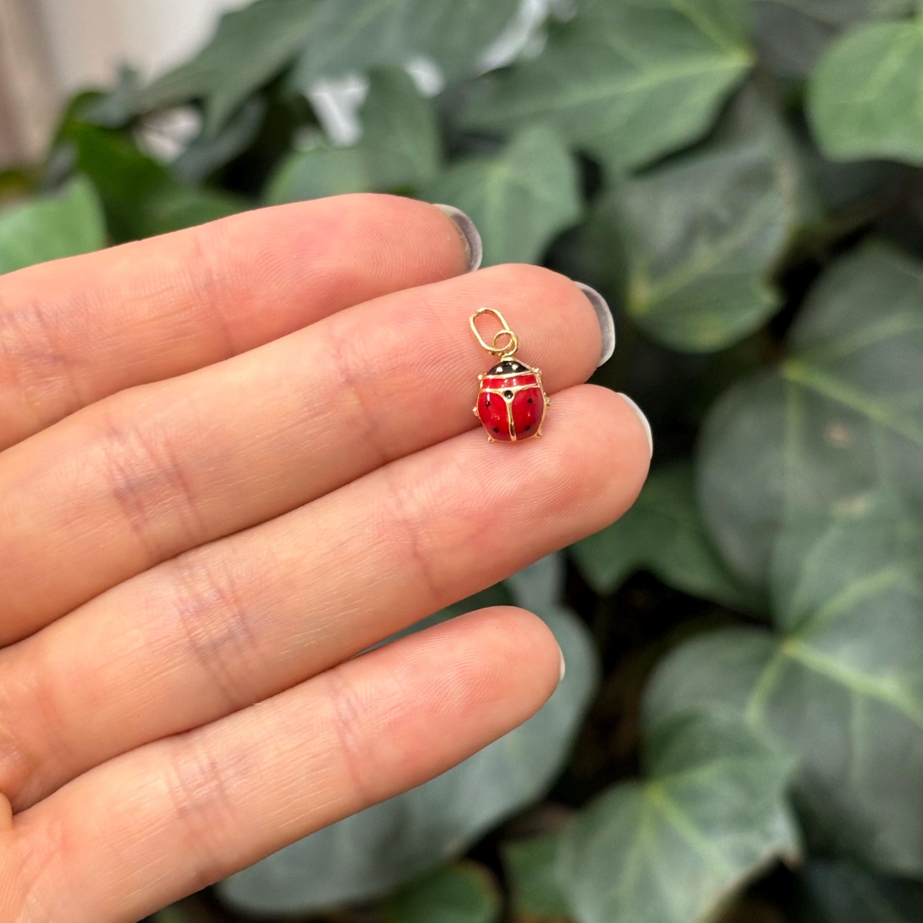 14k Gold Red Ladybug 2D Pendant Charm