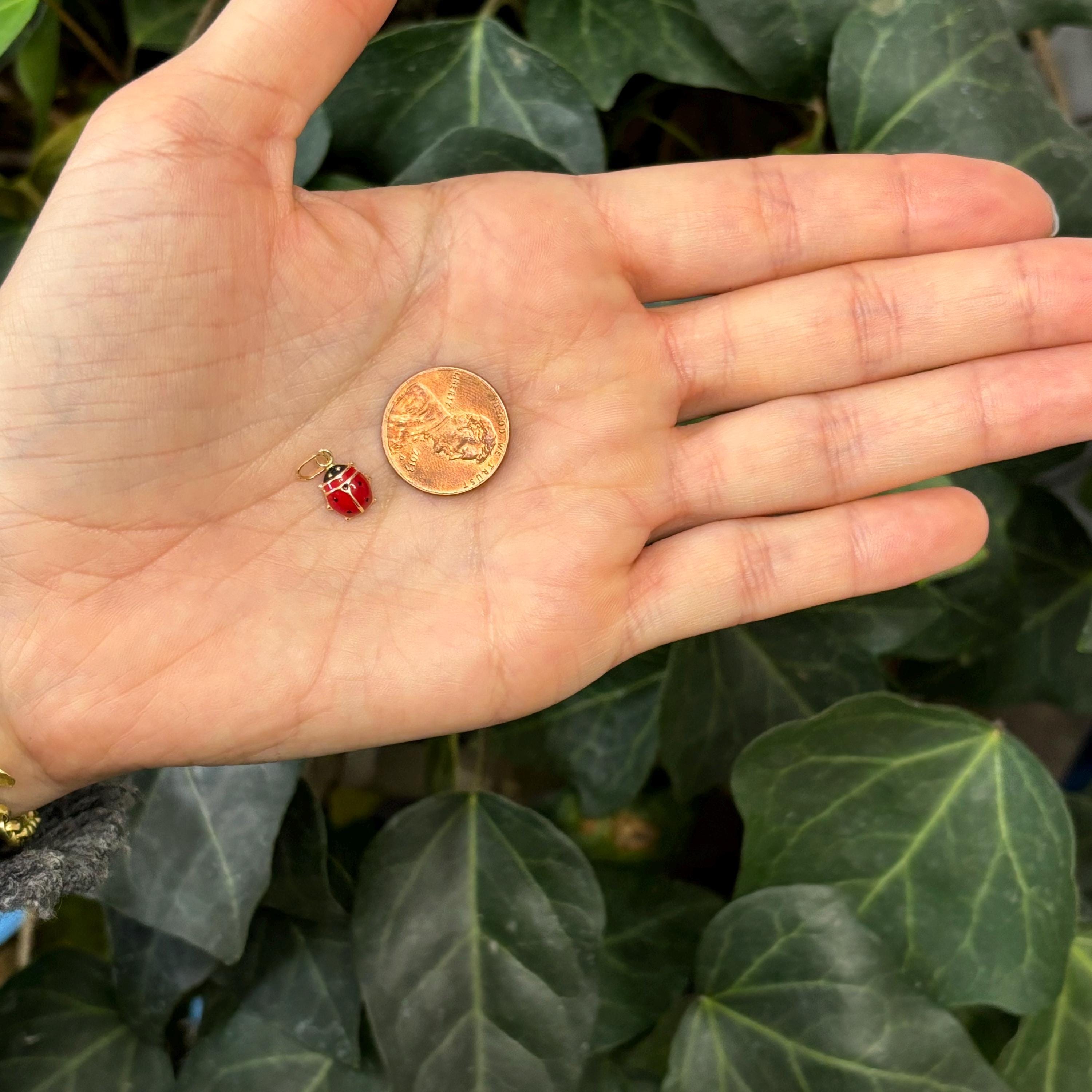 14k Gold Red Ladybug 2D Pendant Charm