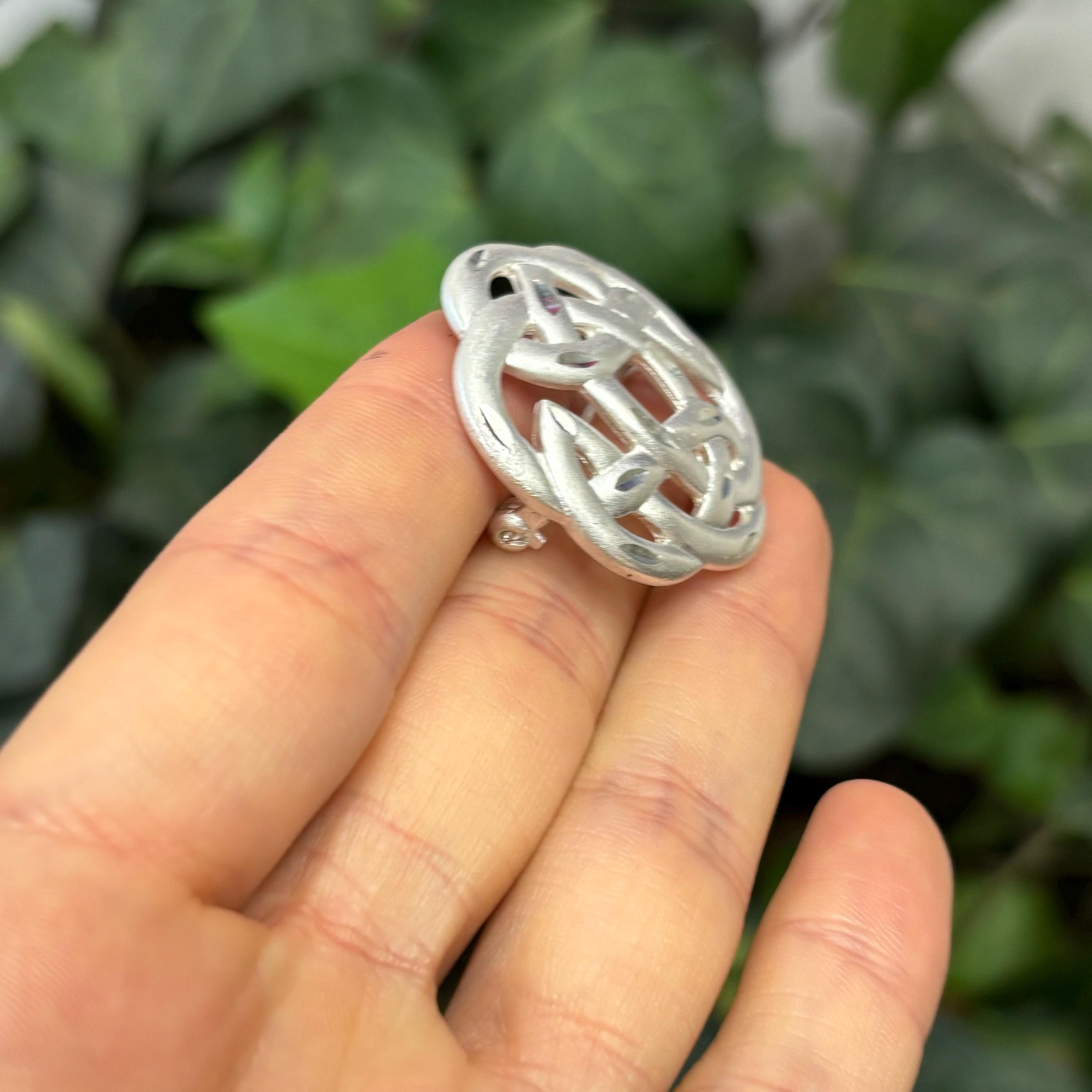 Sterling Silver Celtic Knot Pin Brooch Satin-Finished