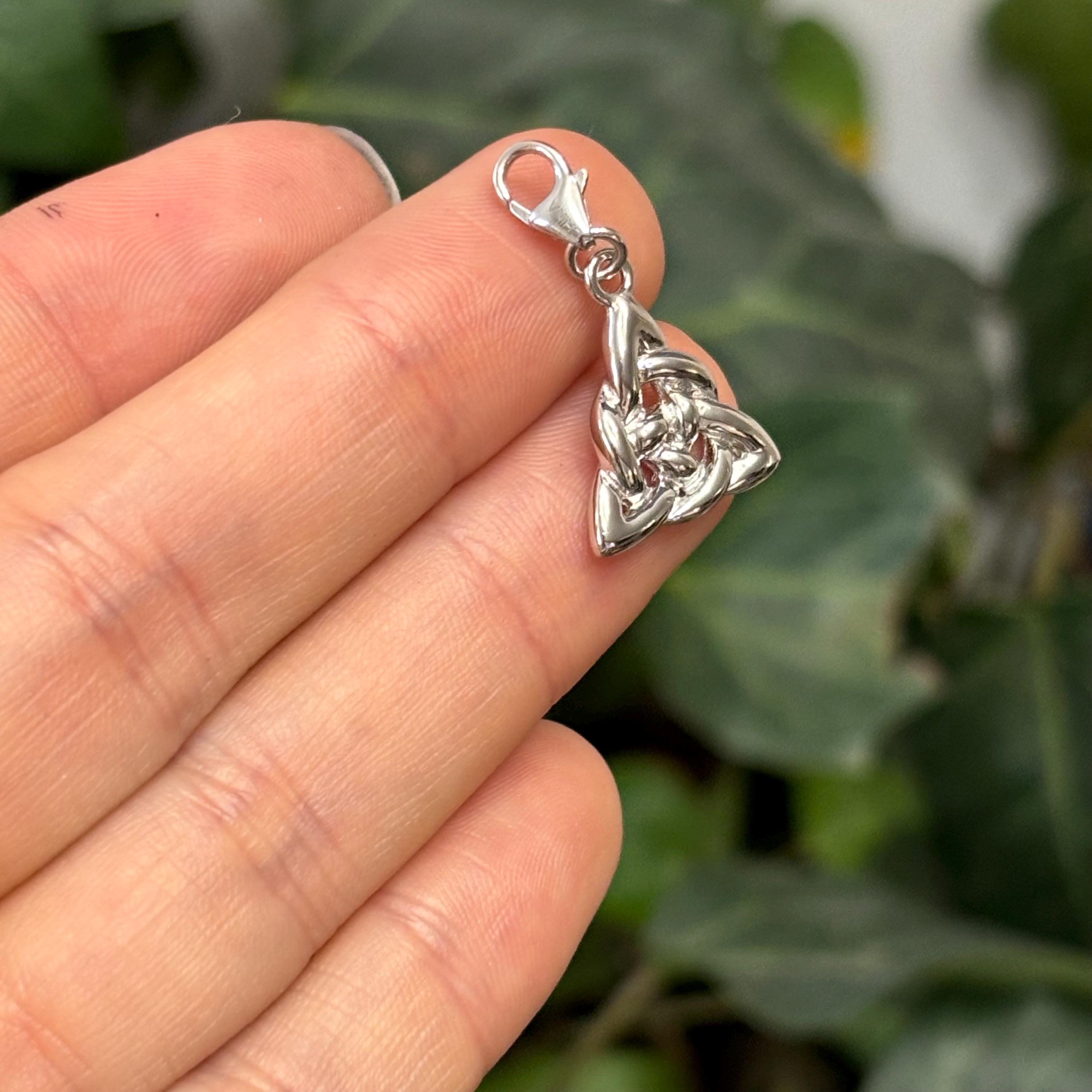Sterling Silver Celtic Trinity Knot Triangle Charm Pendant Lobster Clip Clasp