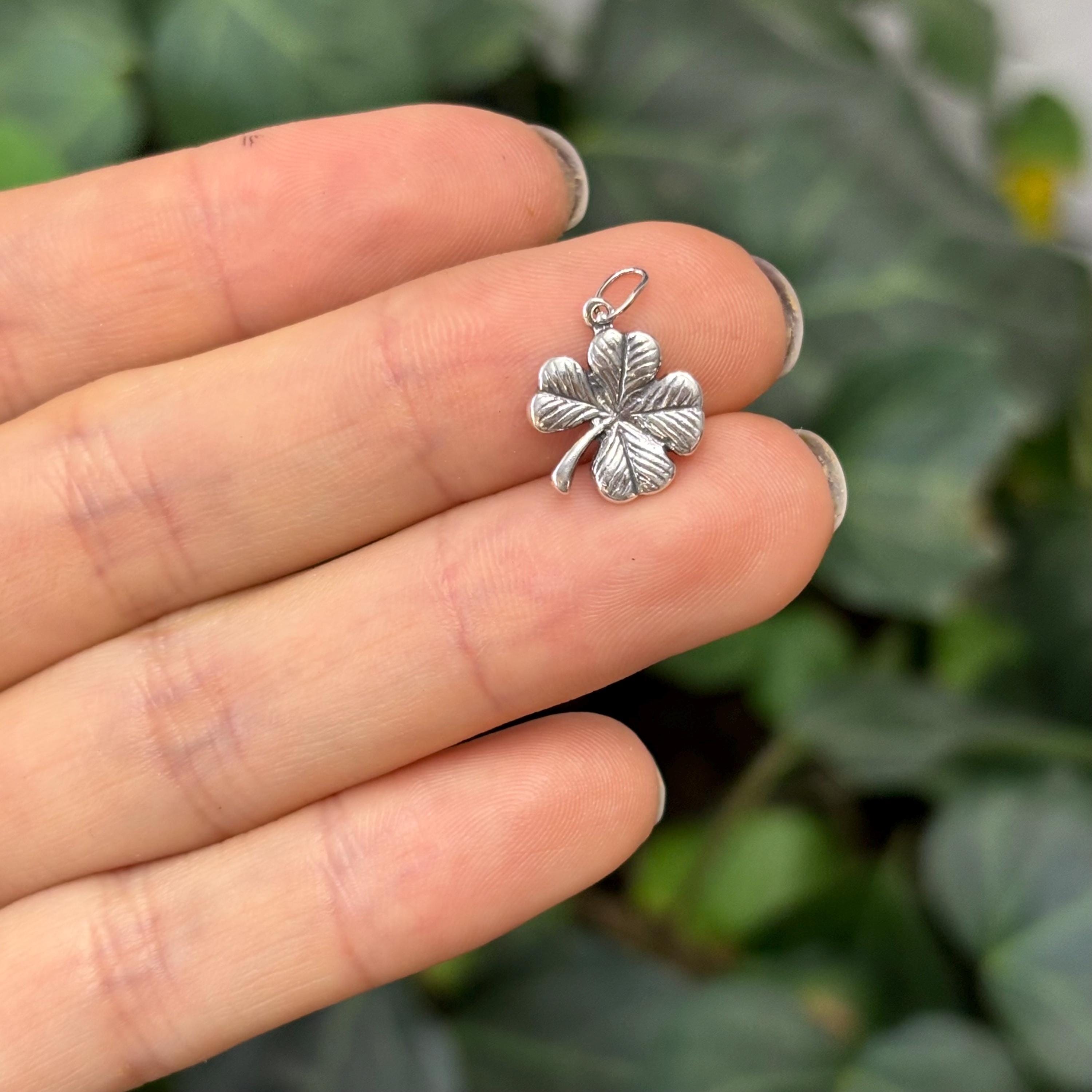 Sterling Silver Antiqued Four Leaf Clover Charm Pendant