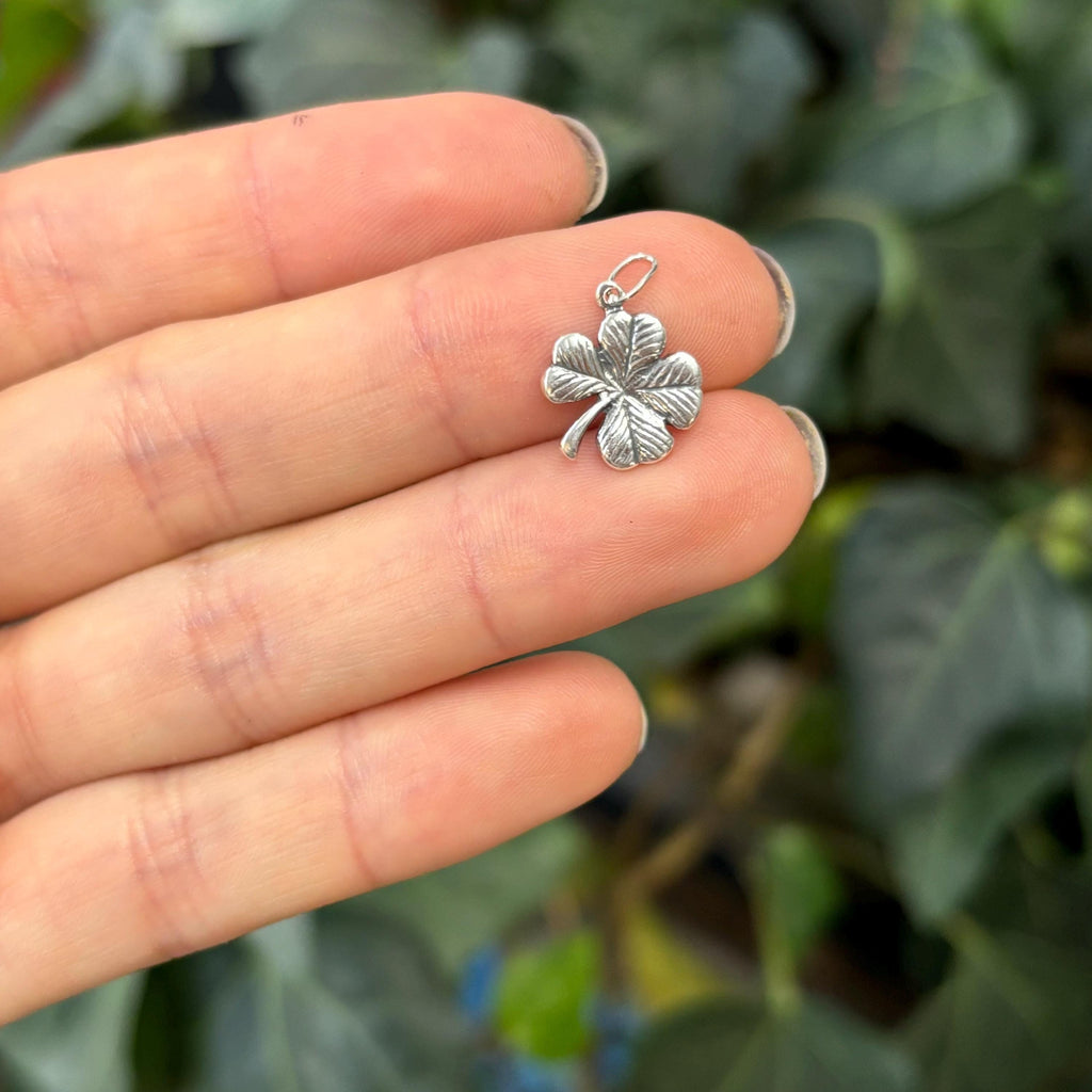 Sterling Silver Antiqued Four Leaf Clover Charm Pendant
