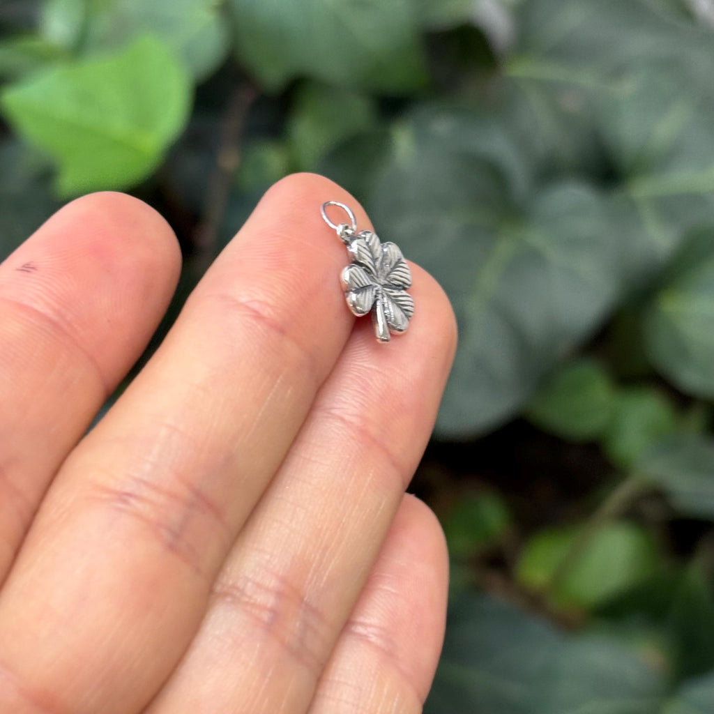 Sterling Silver Antiqued Four Leaf Clover Charm Pendant