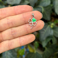 Sterling Silver Green Enamel Heart Four Leaf Clover Charm Pendant