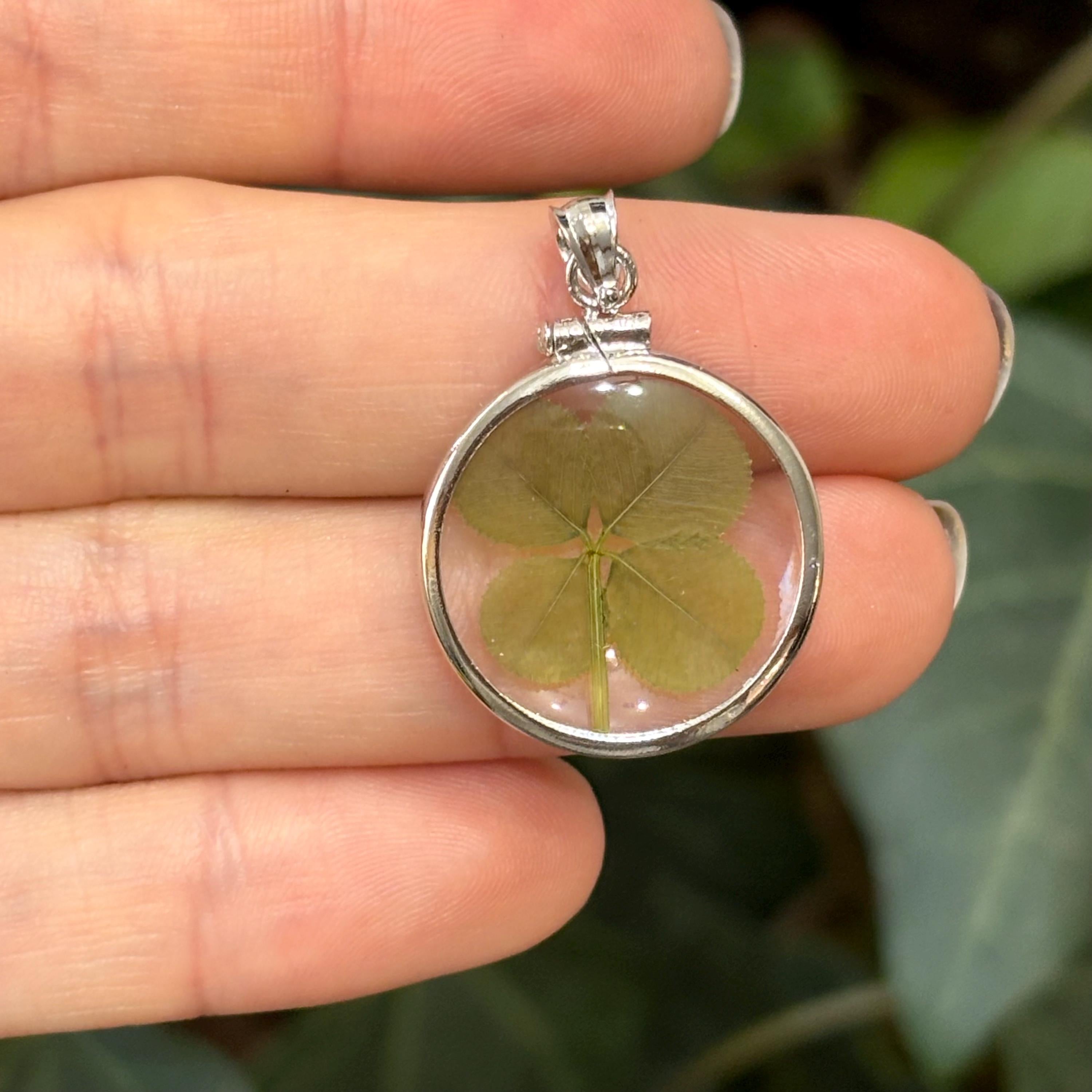 Sterling Silver Genuine Four Leaf Clover 3D Pendant