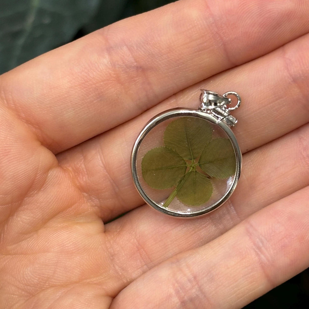 Sterling Silver Genuine Four Leaf Clover 3D Pendant
