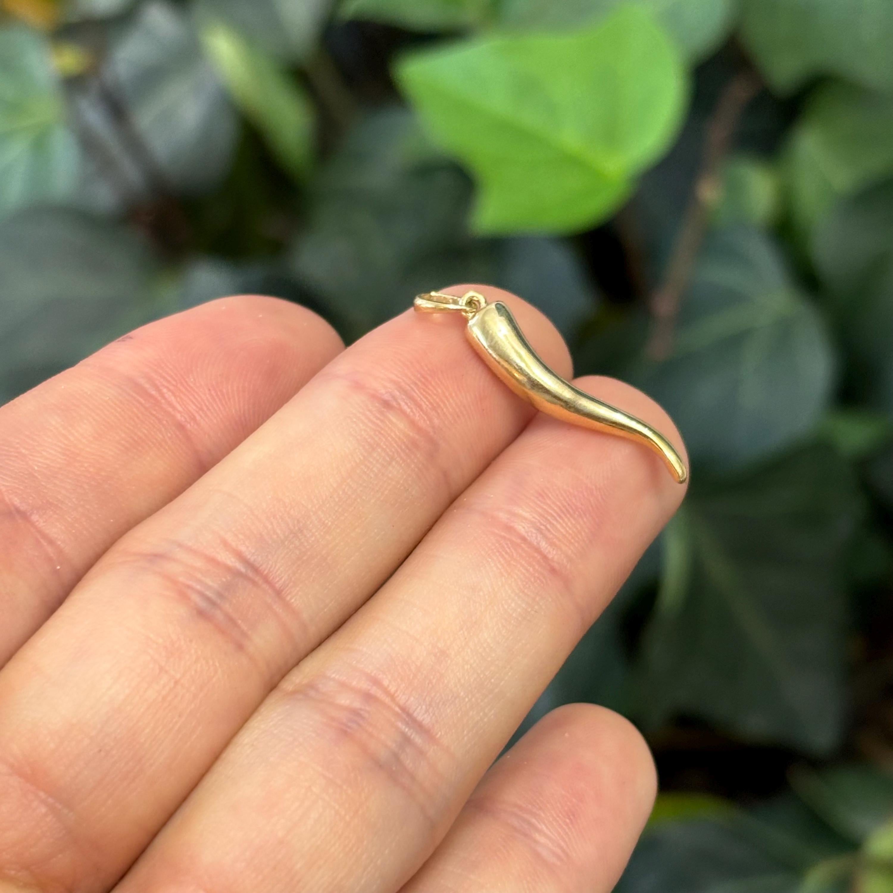 14k Gold Italian Horn Corno Solid Pendant  30mm