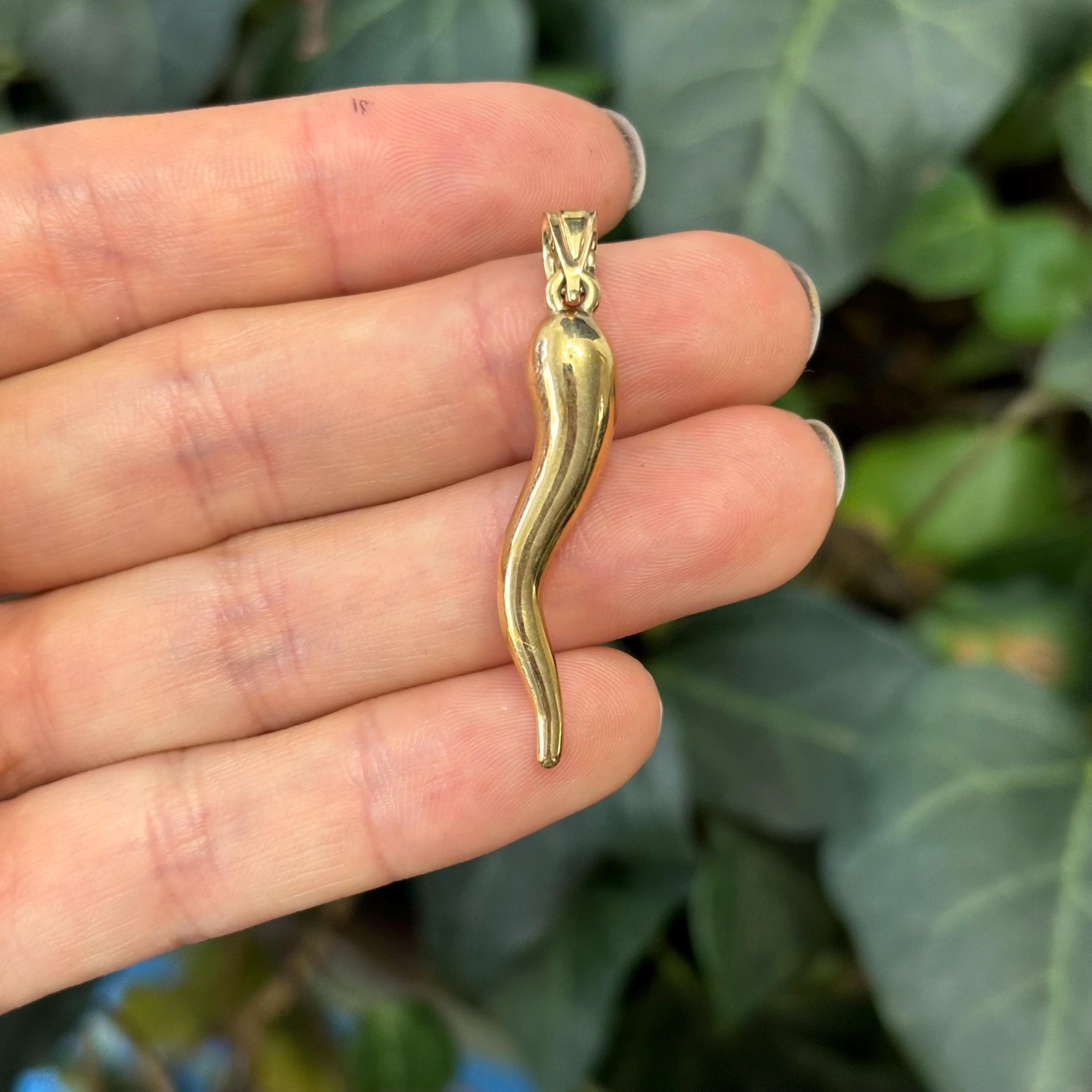 10k Gold Italian Horn Corno Pendant 43mm